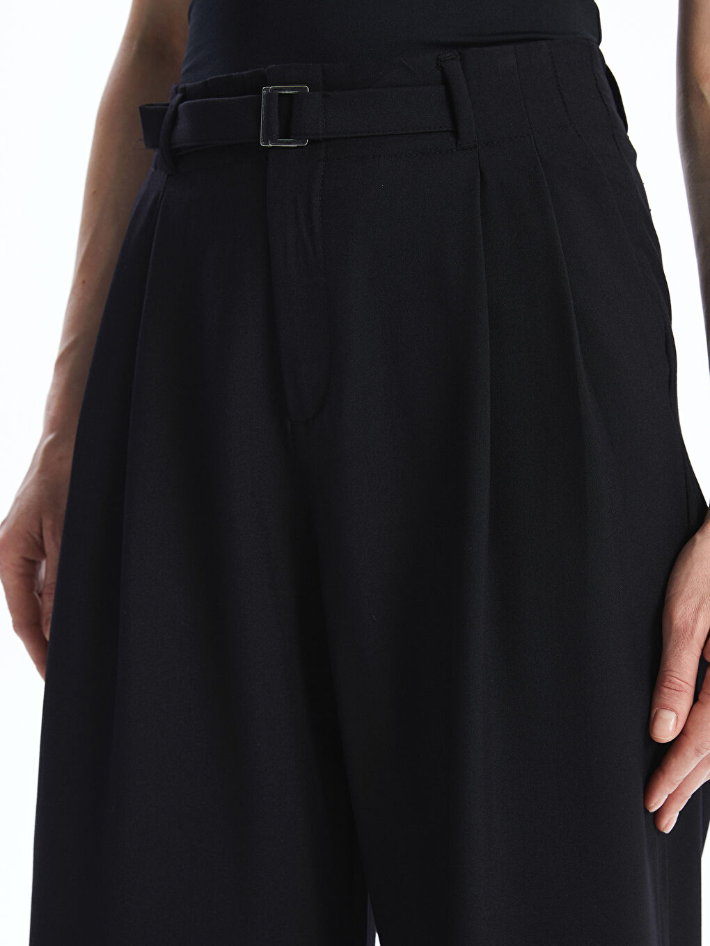 Ženske pantalone sa elastičnim pojasom i širokim nogavicama -S56550Z8-CVL