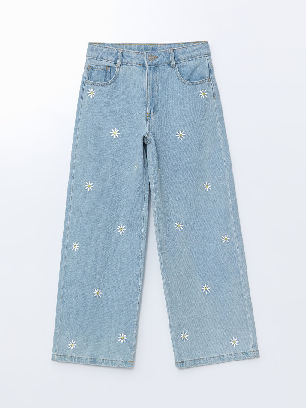 Flower Embroidered Girls Trousers with Adjustable Elastic Waist -S56551Z4-311