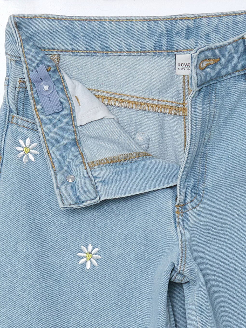 Flower Embroidered Girls Trousers with Adjustable Elastic Waist -S56551Z4-311