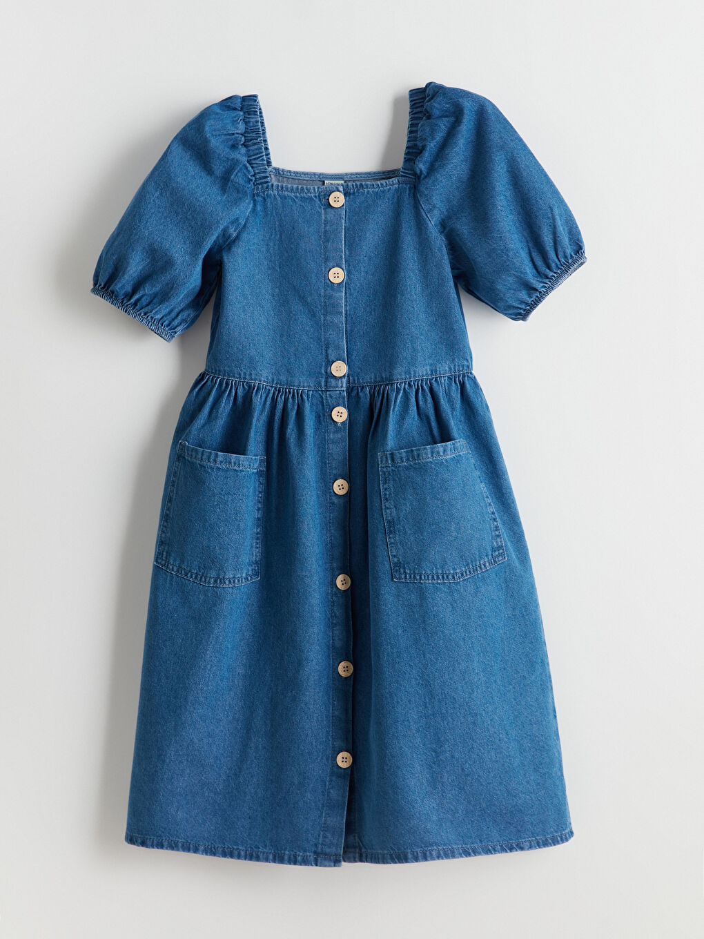 İndigo Kare Yaka Kız Çocuk Jean Elbise