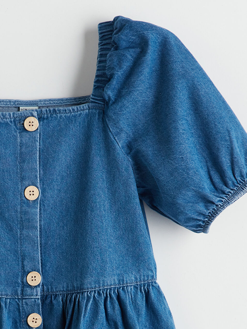 İndigo Kare Yaka Kız Çocuk Jean Elbise-1