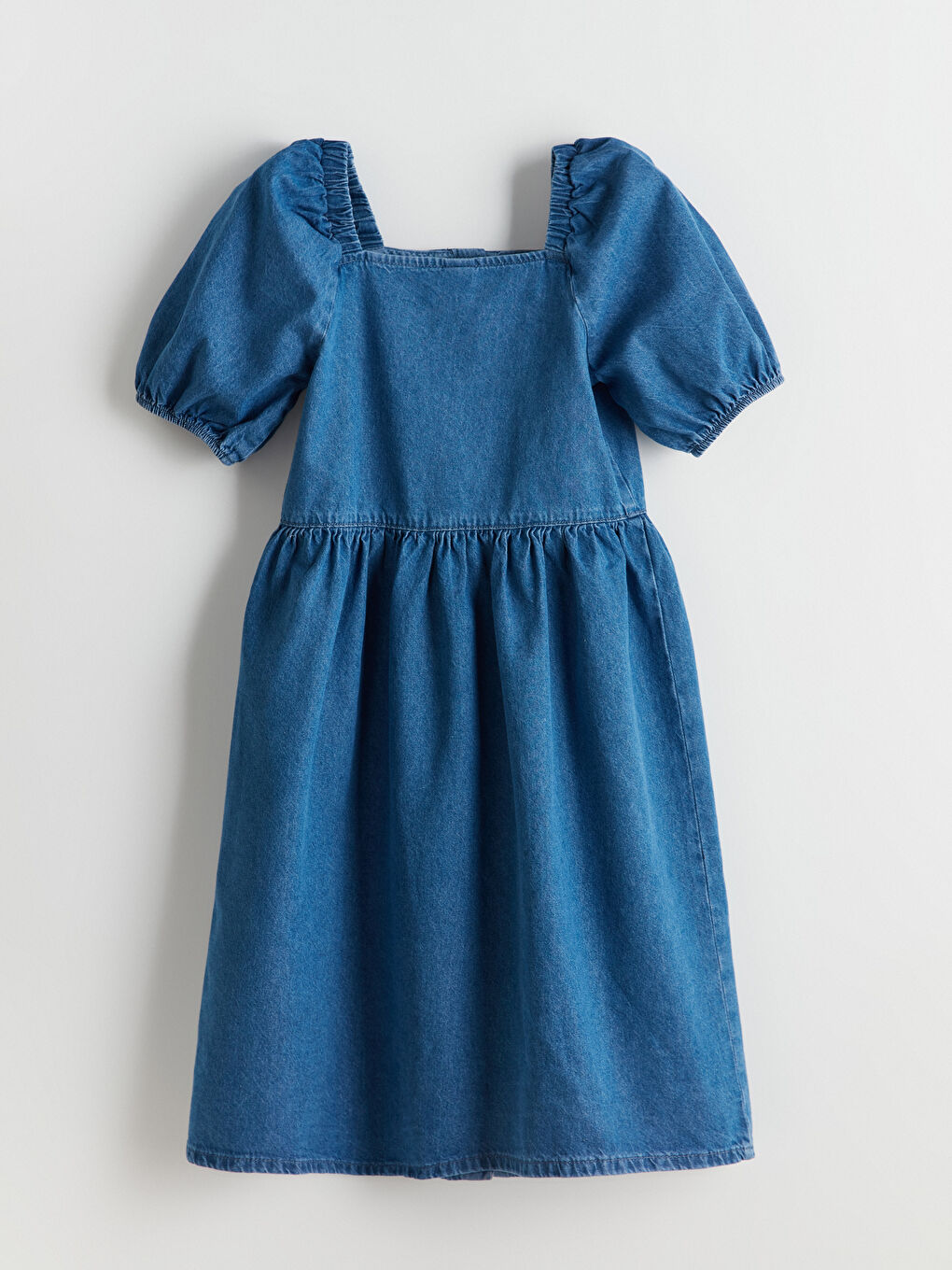 İndigo Kare Yaka Kız Çocuk Jean Elbise-2