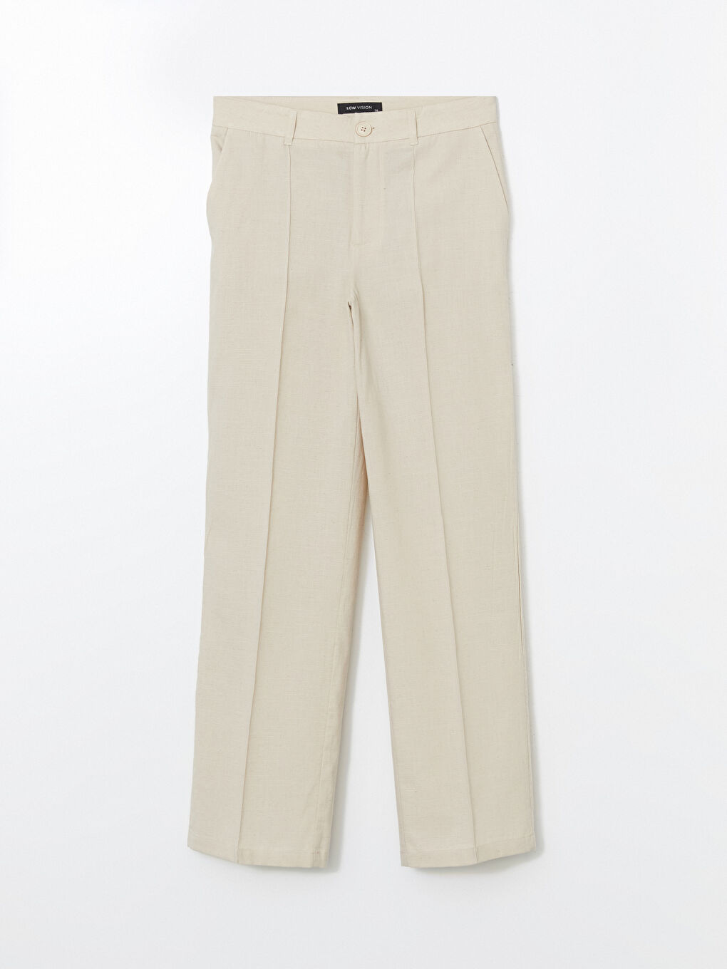 Bej Keten Karışımlı Kadın Pileli Pantolon-4