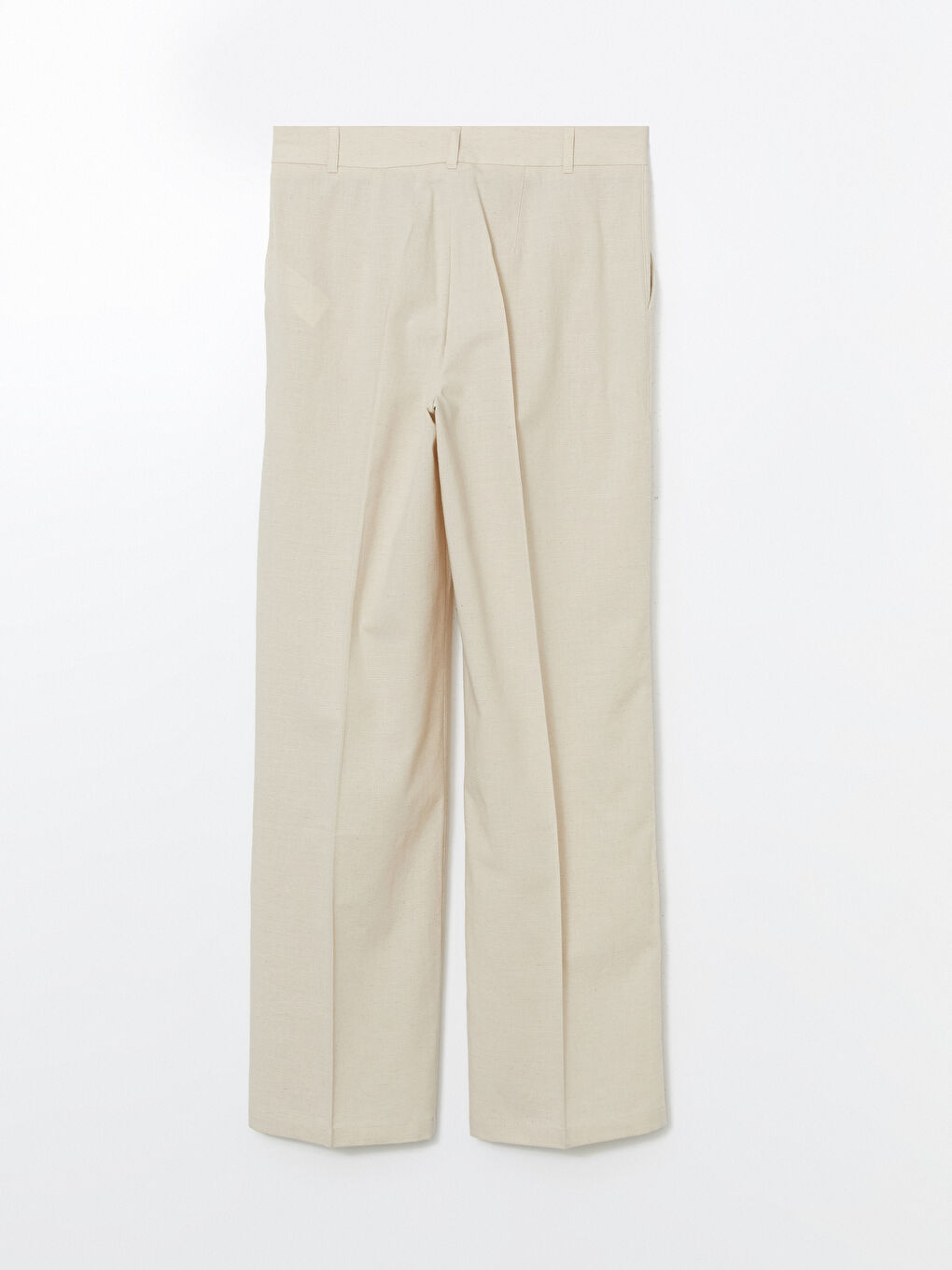 Bej Keten Karışımlı Kadın Pileli Pantolon-5