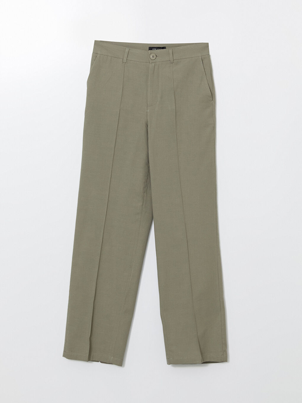 Haki Keten Karışımlı Kadın Pileli Pantolon-4