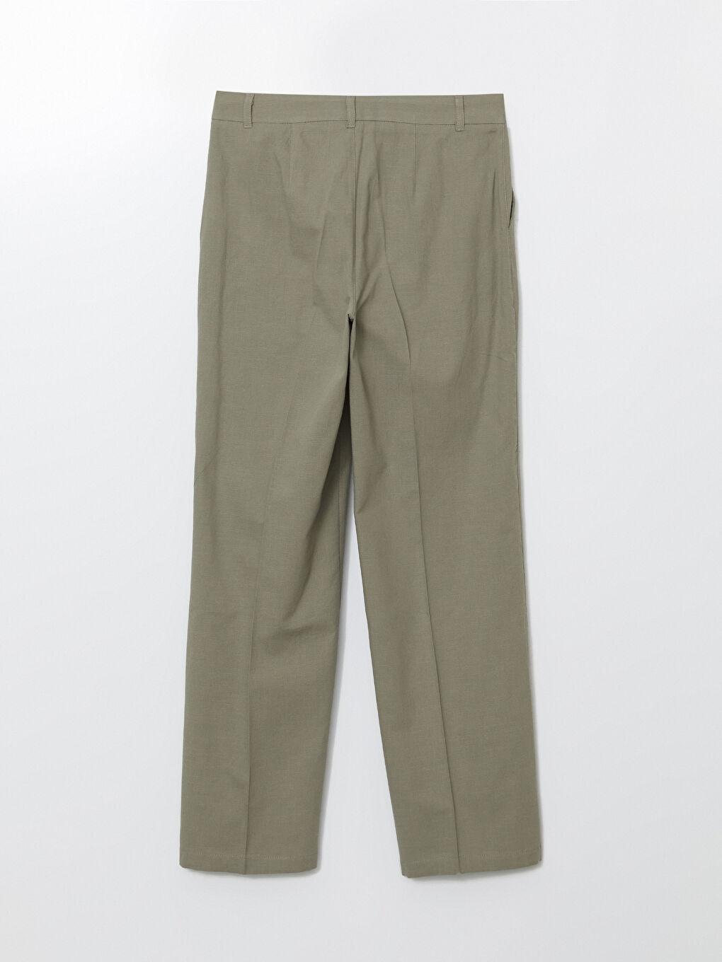 Haki Keten Karışımlı Kadın Pileli Pantolon-5