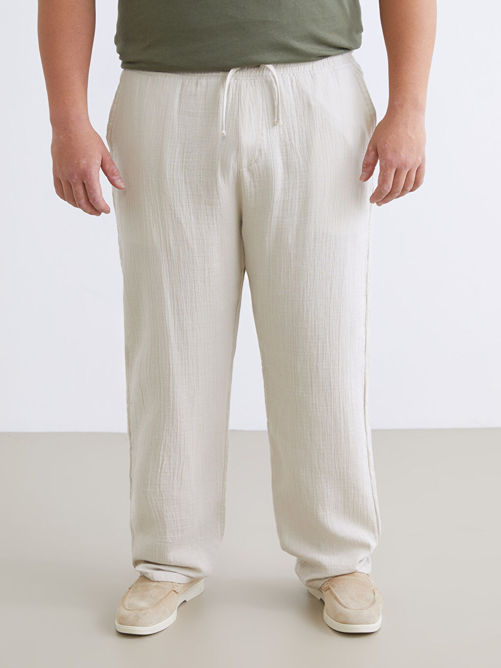 Gri Rahat Kalıp Müslin Erkek Pantolon-1