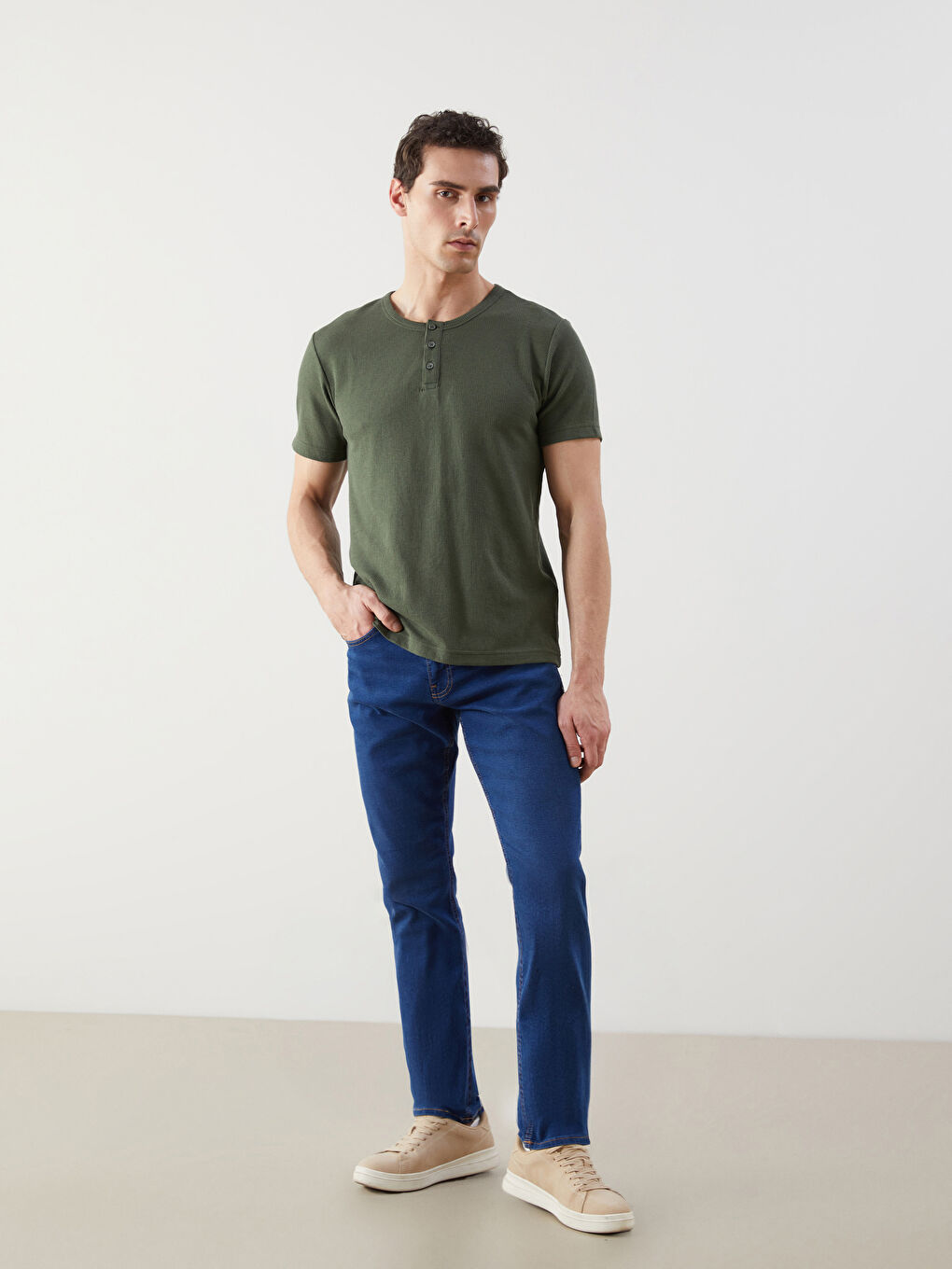 Haki Bisiklet Yaka Erkek Tişört-1