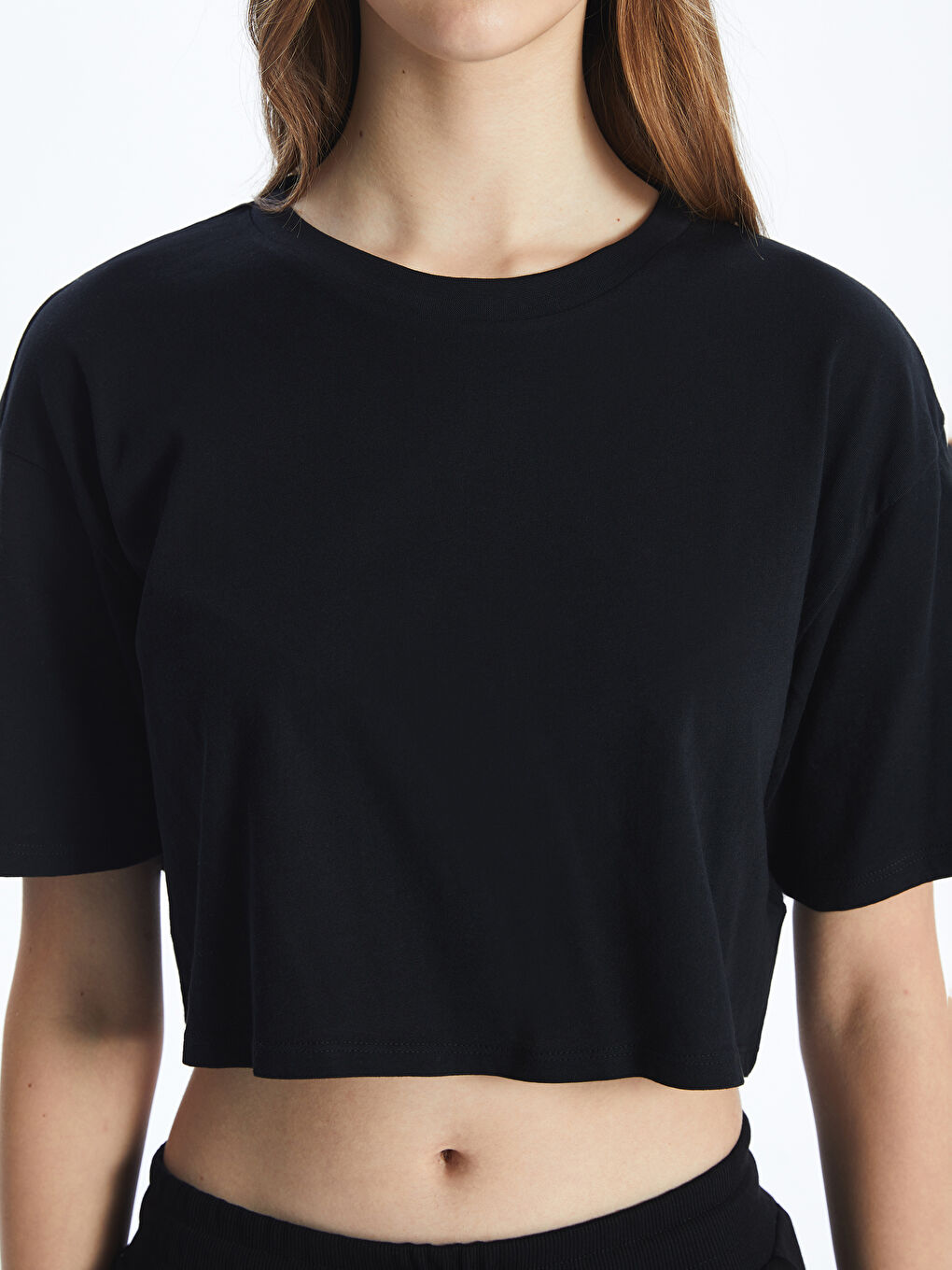 Crew Neck Women's Crop Top -S56652Z8-CVL