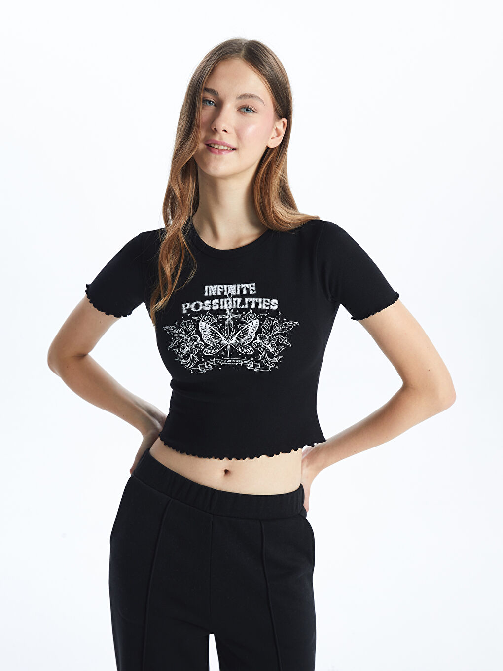 Crew Neck Printed Women's Crop Top -S56657Z8-CVL