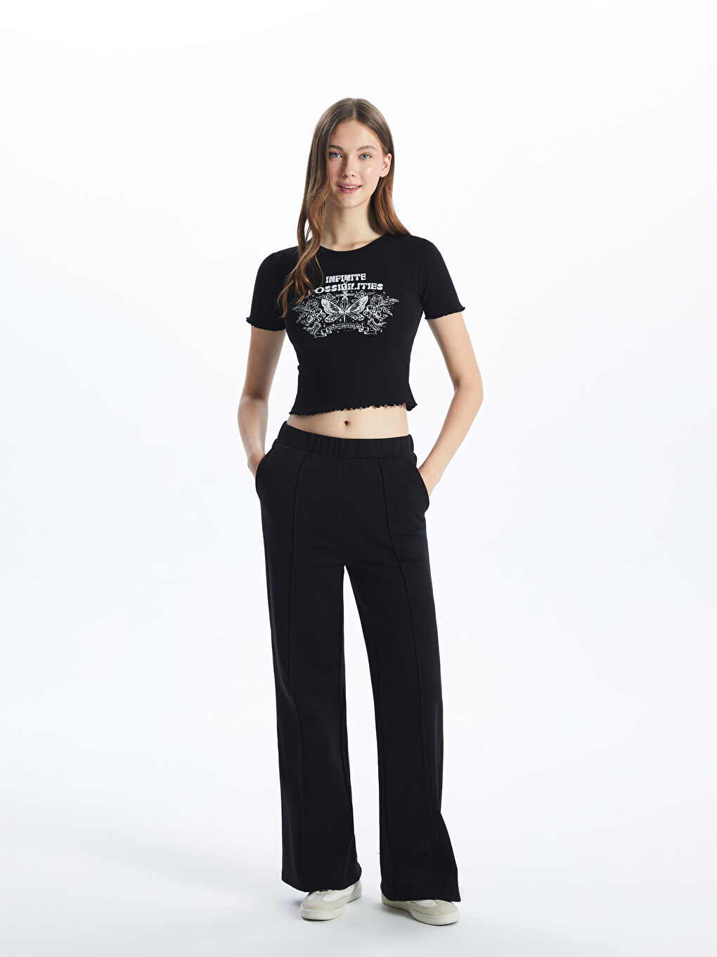 Crew Neck Printed Women's Crop Top -S56657Z8-CVL