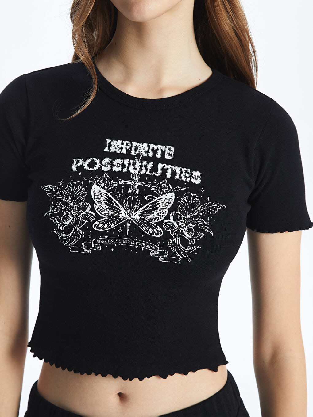 Crew Neck Printed Women's Crop Top -S56657Z8-CVL