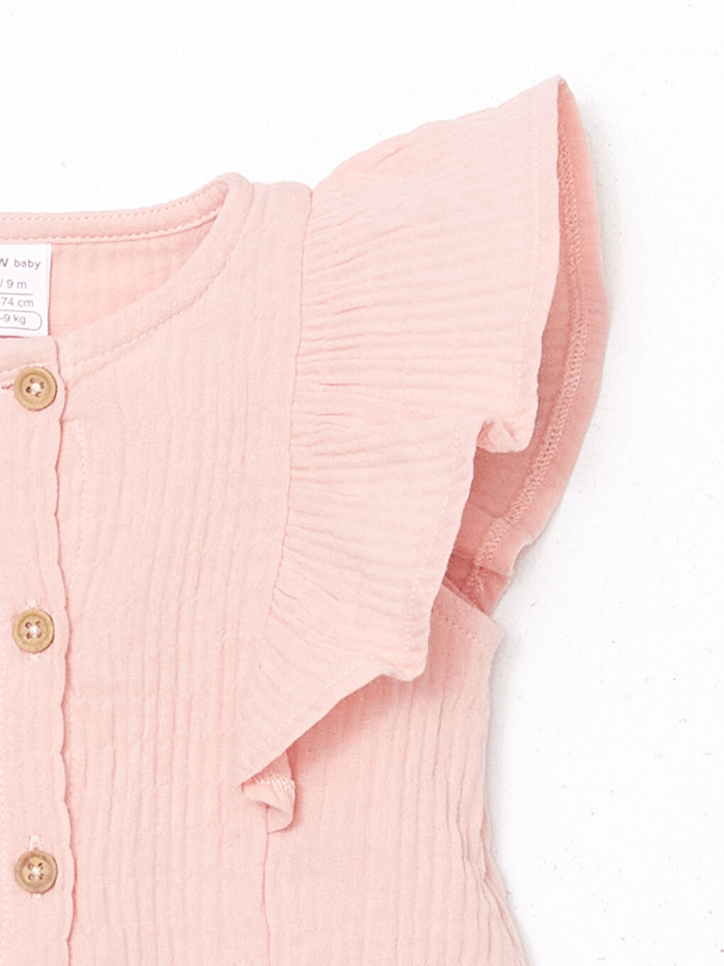 Pembe Bisiklet Yaka Fırfır Detaylı Basic Kız Bebek Gömlek-2