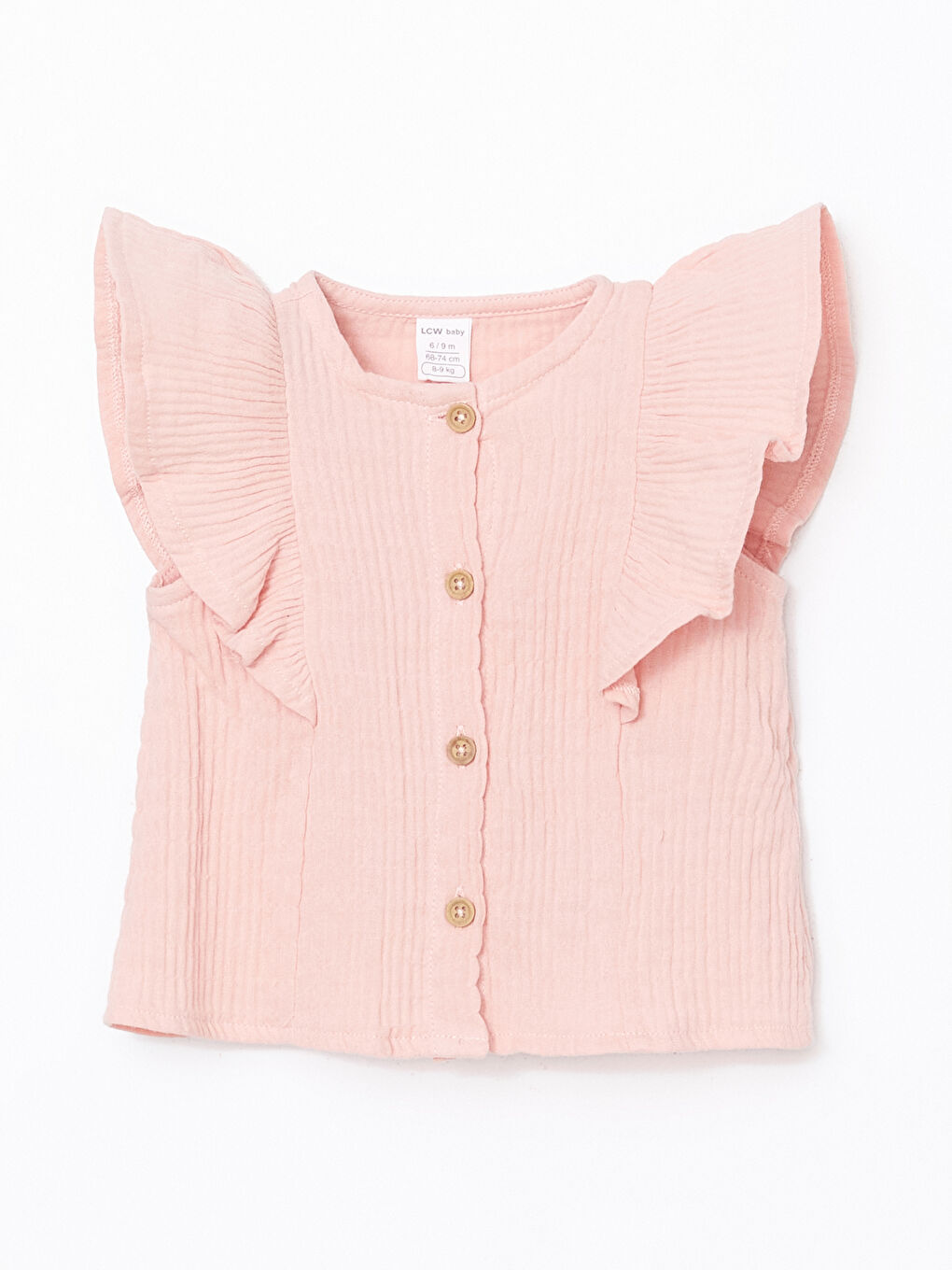 Pembe Bisiklet Yaka Fırfır Detaylı Basic Kız Bebek Gömlek