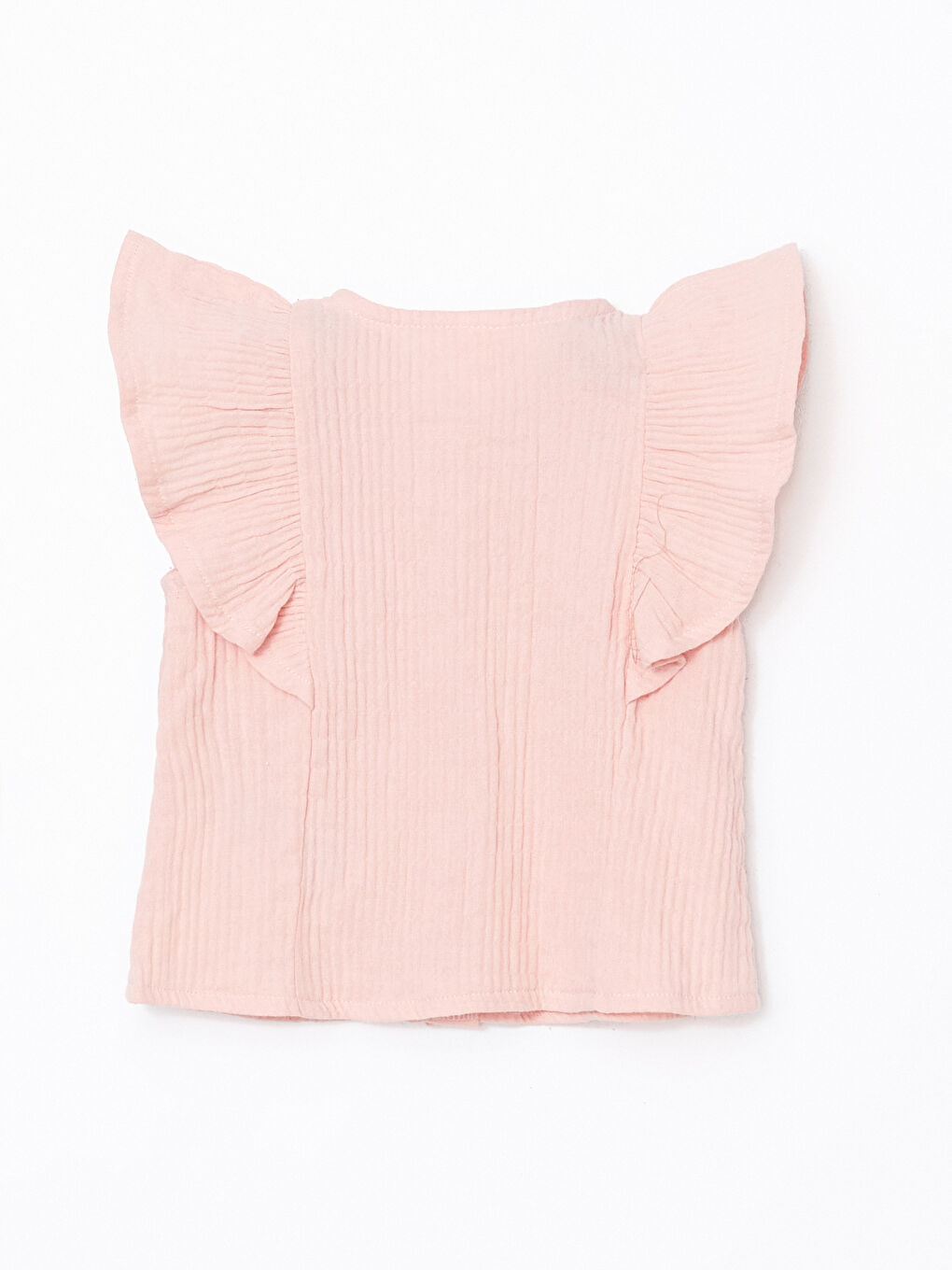 Pembe Bisiklet Yaka Fırfır Detaylı Basic Kız Bebek Gömlek-1