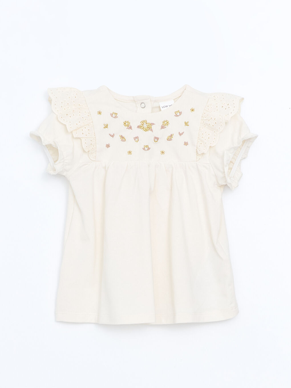 Ekru Bisiklet Yaka Nakışlı Kız Bebek Bluz