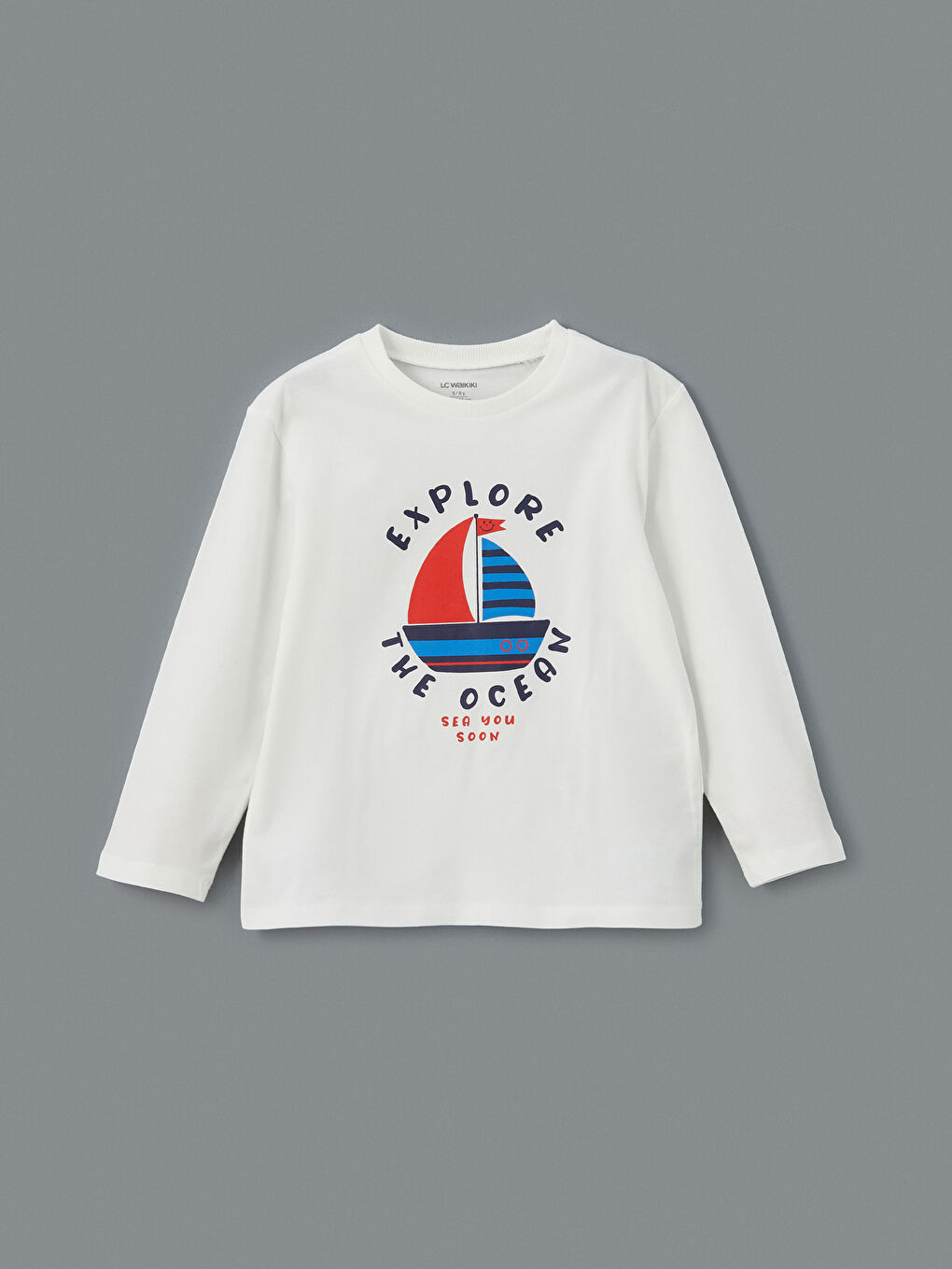 Ekru Bisiklet Yaka Baskılı Erkek Çocuk Tişört