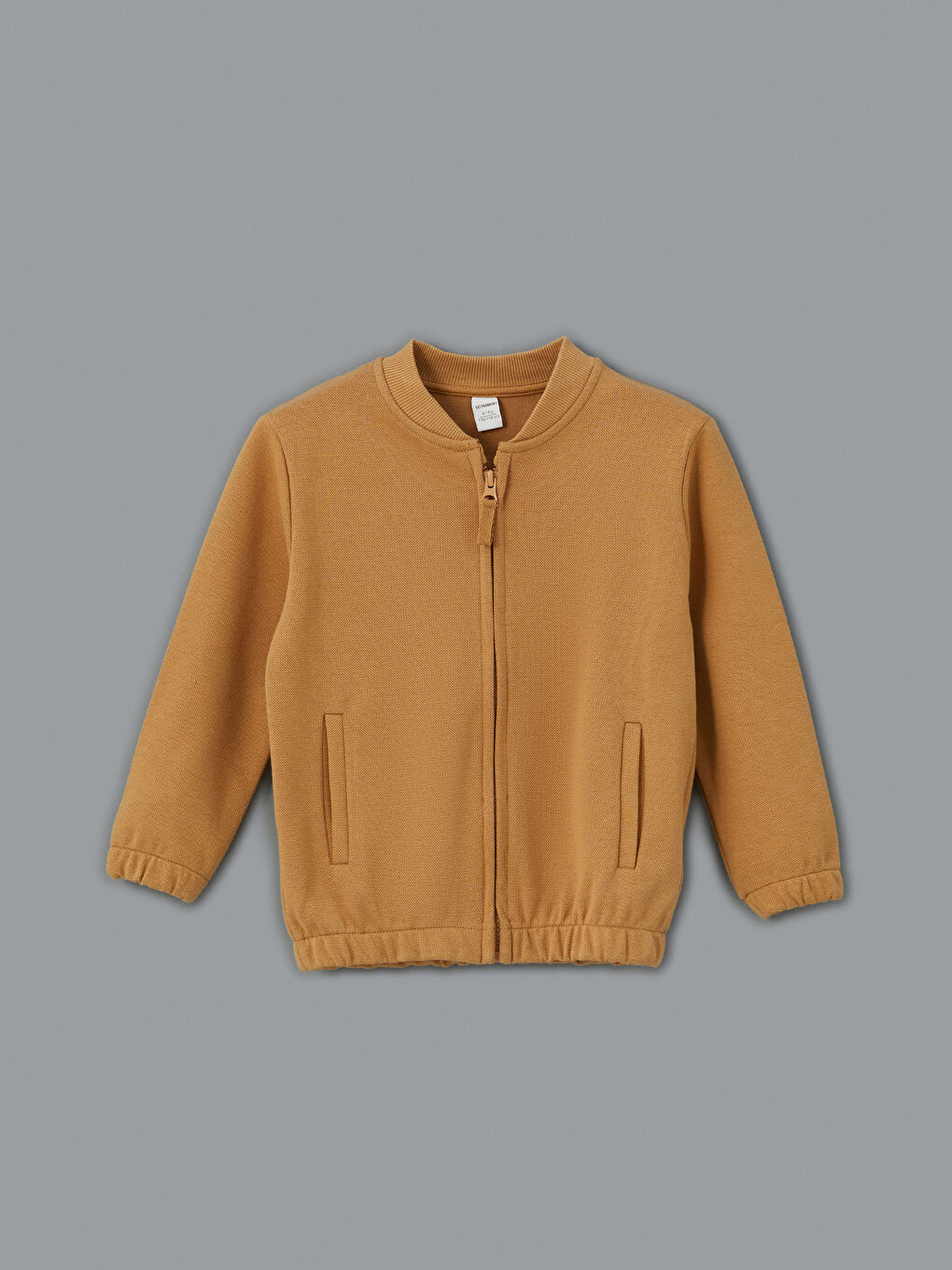 Bej Kolej Yaka Erkek Çocuk Fermuarlı Sweatshirt-1