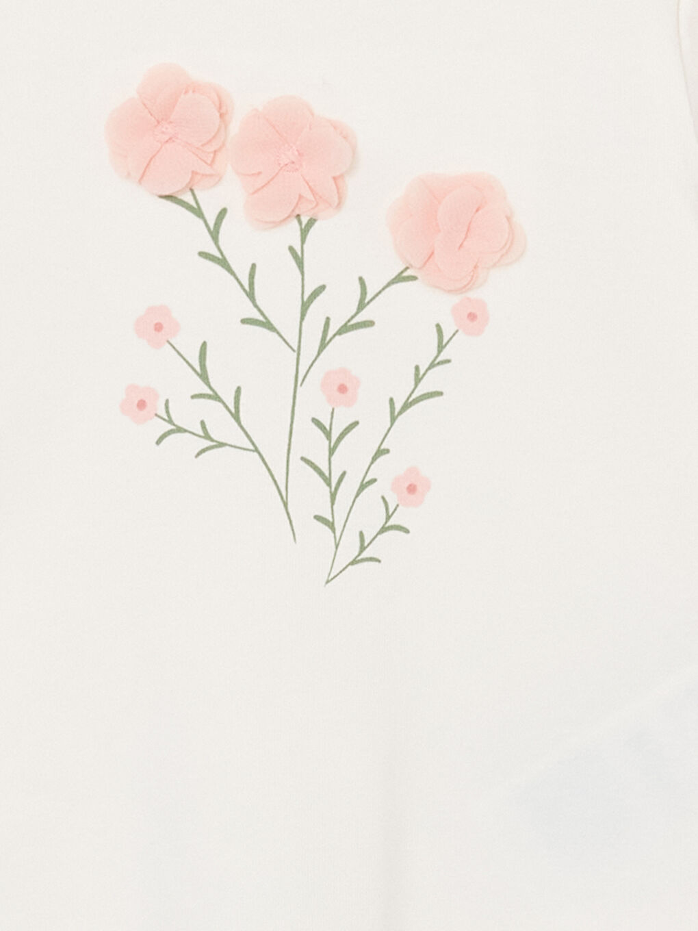 Ekru Bisiklet Yaka Çiçekli Kız Bebek Tişört-1