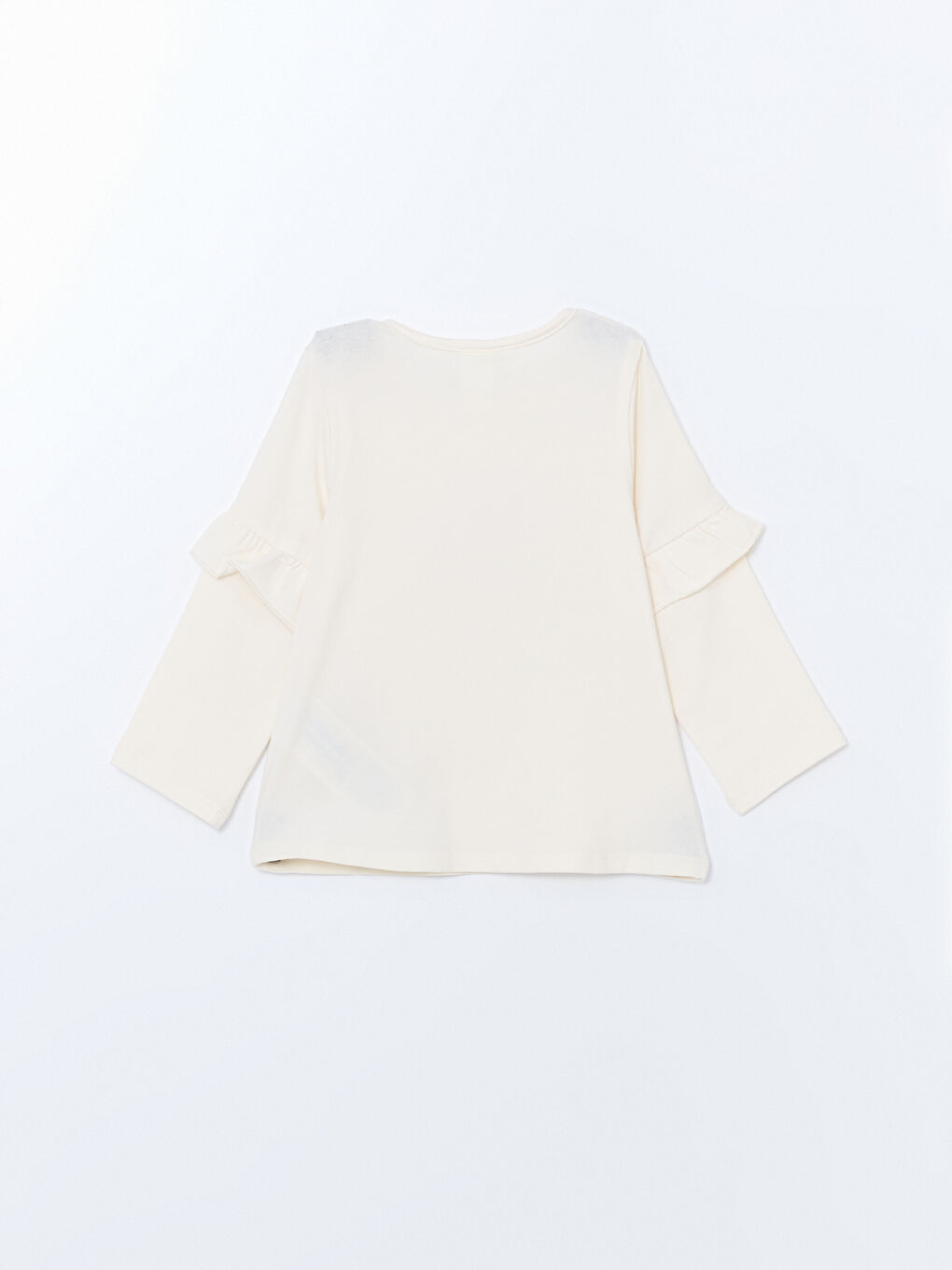 Ekru Bisiklet Yaka Çiçekli Kız Bebek Tişört-2