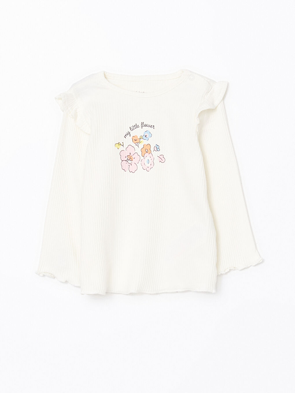 Ekru Baskılı Kız Bebek Uzun Kollu Tişört