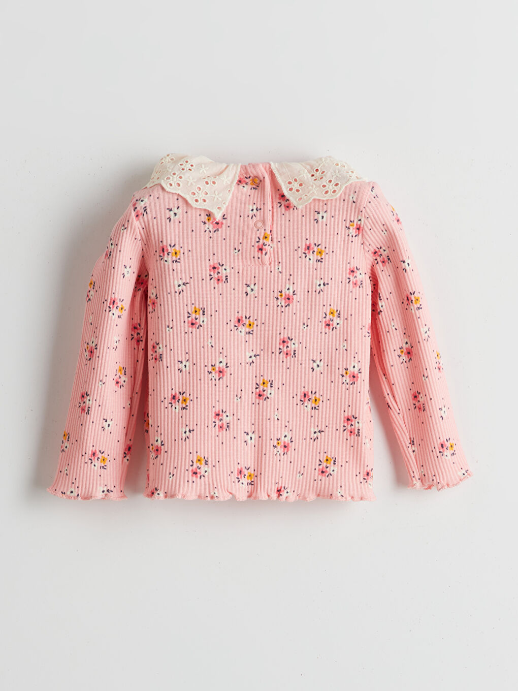 Pembe Bebe Yaka Çiçek Desenli Kız Bebek Bluz-1