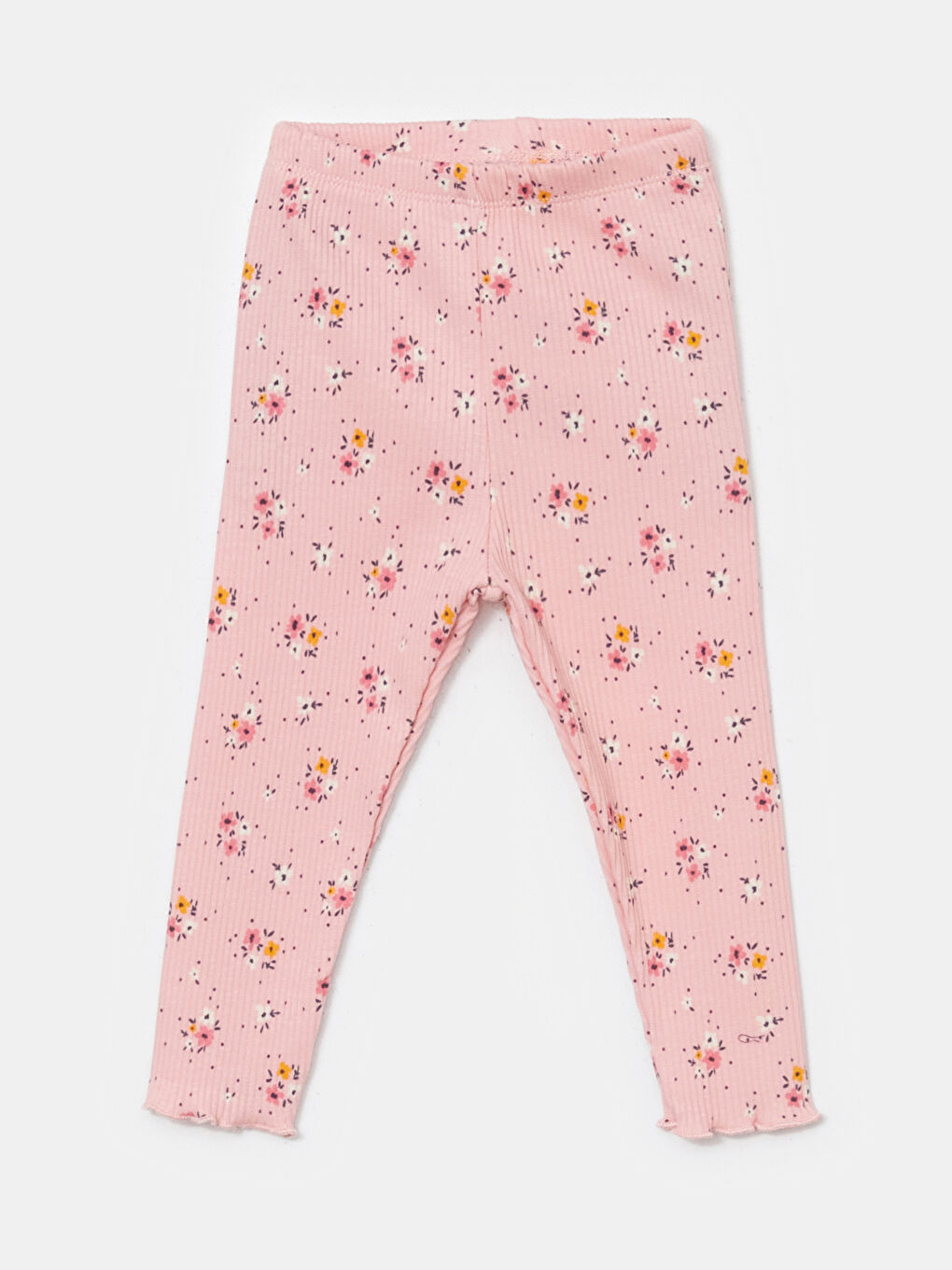 Pembe Beli Lastikli Çiçekli Kız Bebek Tayt