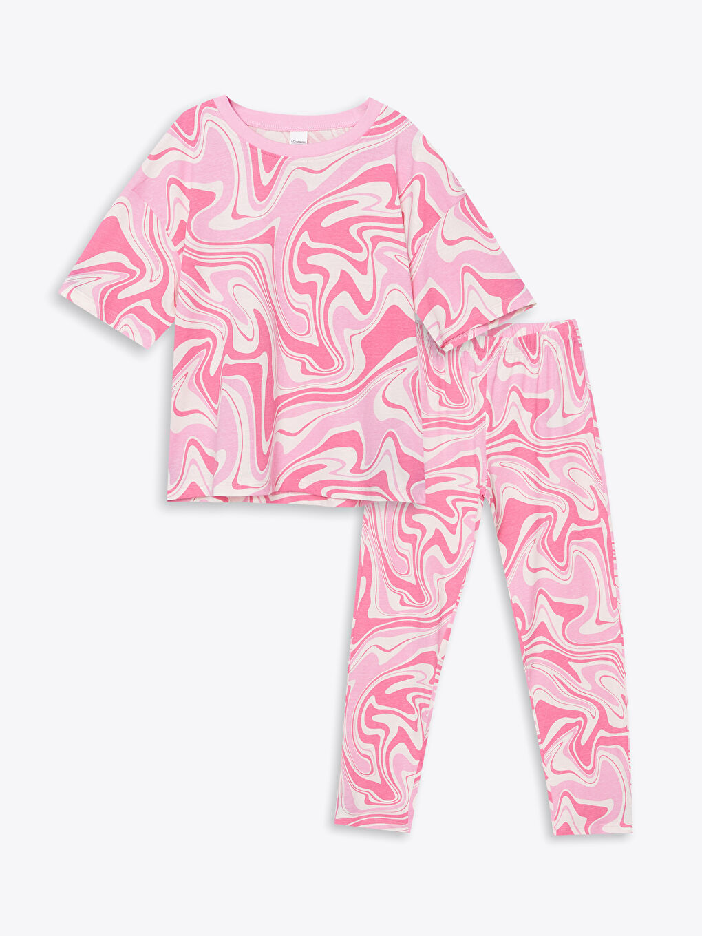 LCW Kids Pembe Bisiklet Yaka Baskılı Kız Çocuk Pijama Takımı