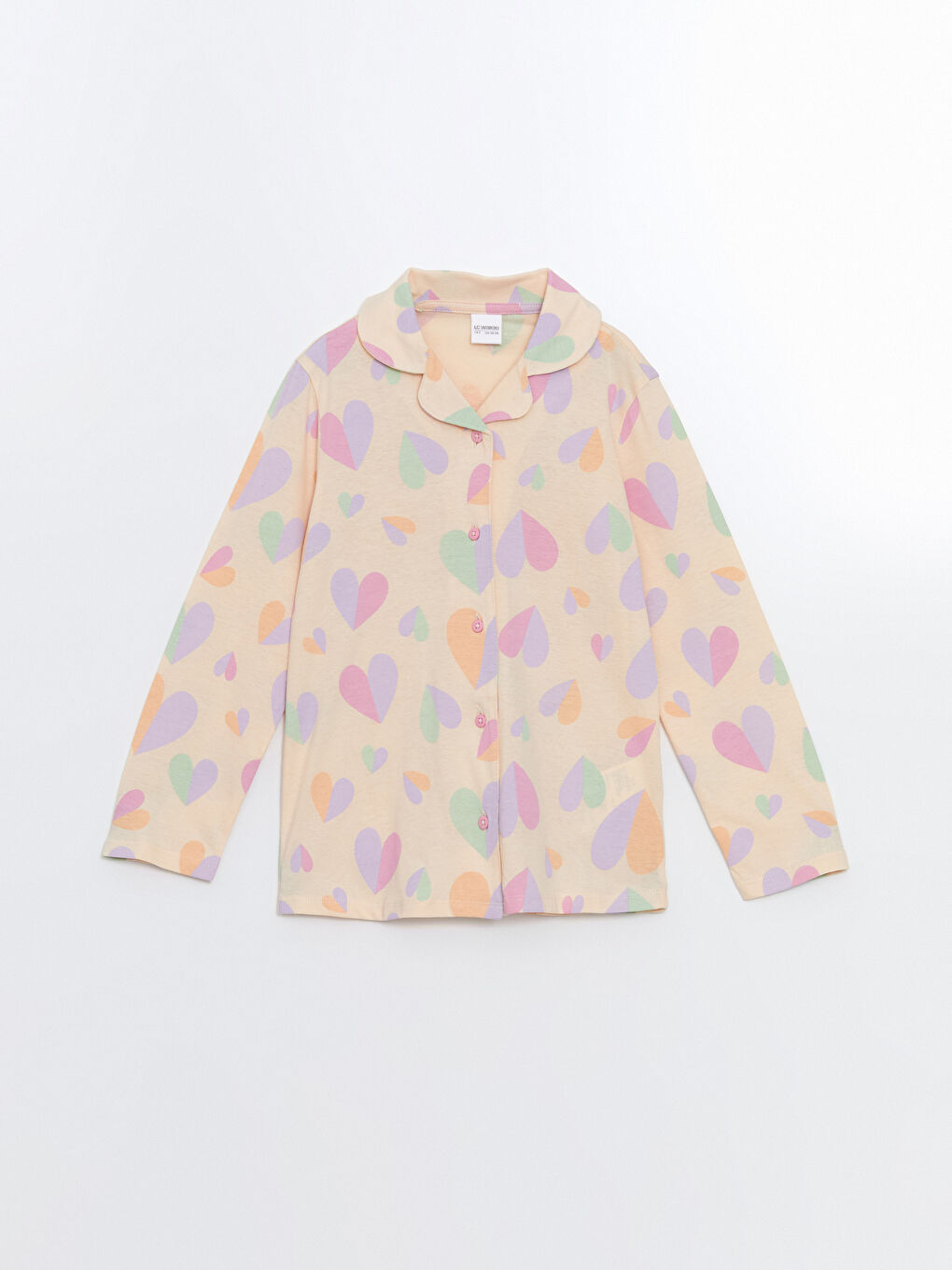 Bej Gömlek Yaka Kız Çocuk Pijama Üst