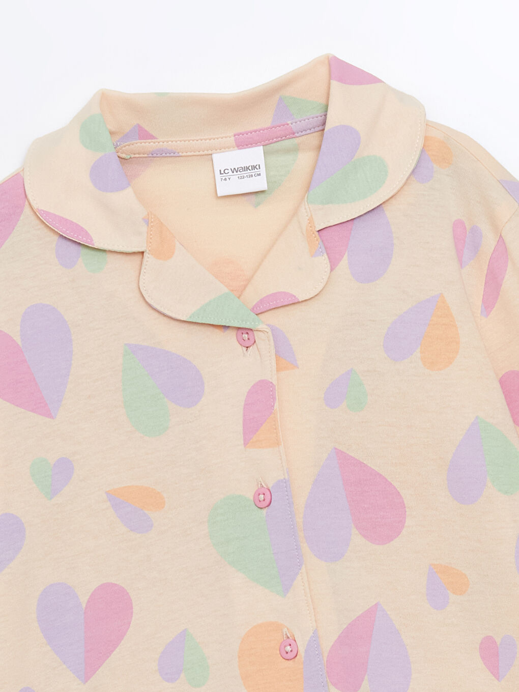 Bej Gömlek Yaka Kız Çocuk Pijama Üst-1