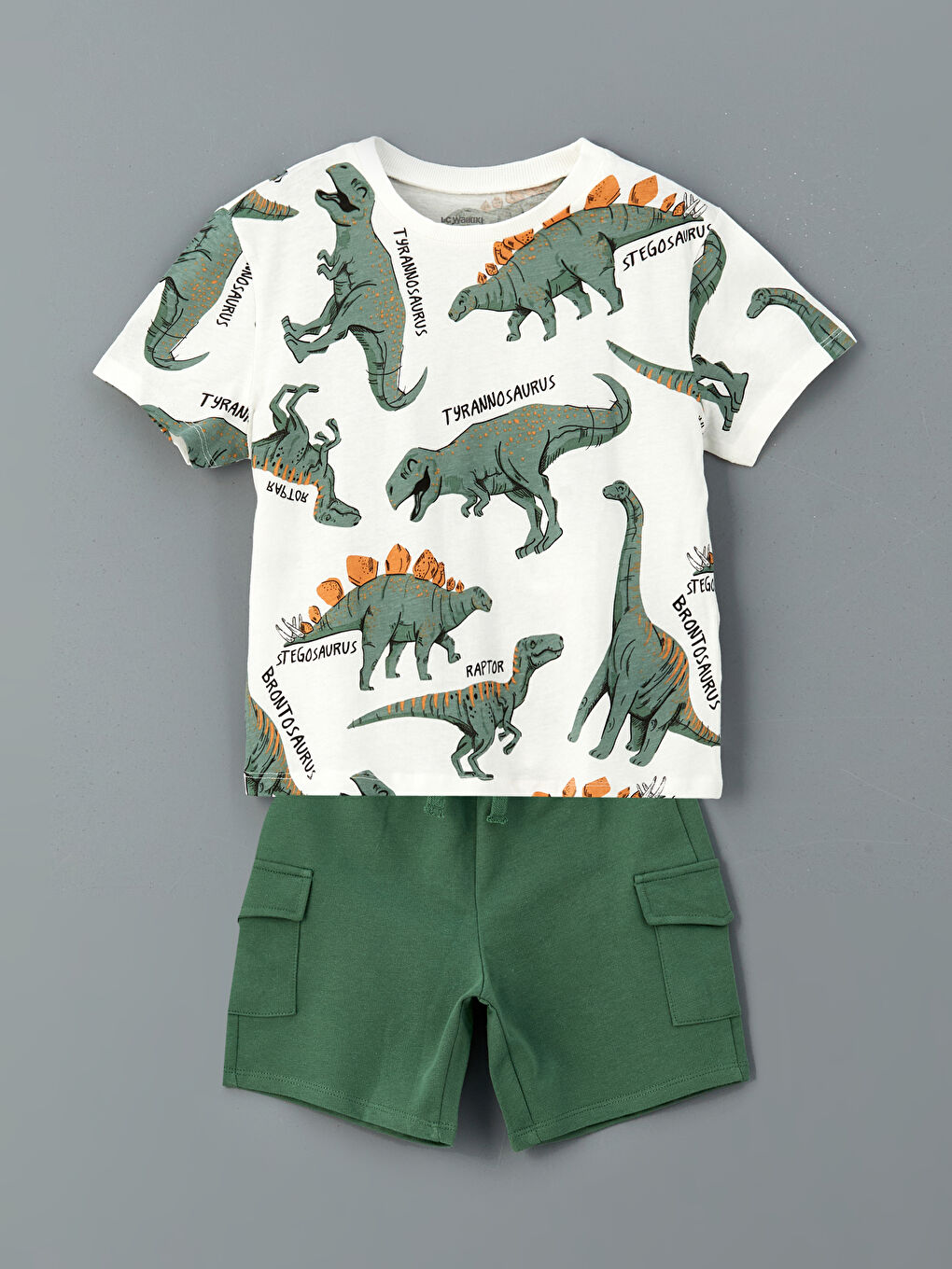 Crew Neck Dinosaur Printed Boys' T-Shirt and Shorts 2 Pack -S56882Z1-LRA