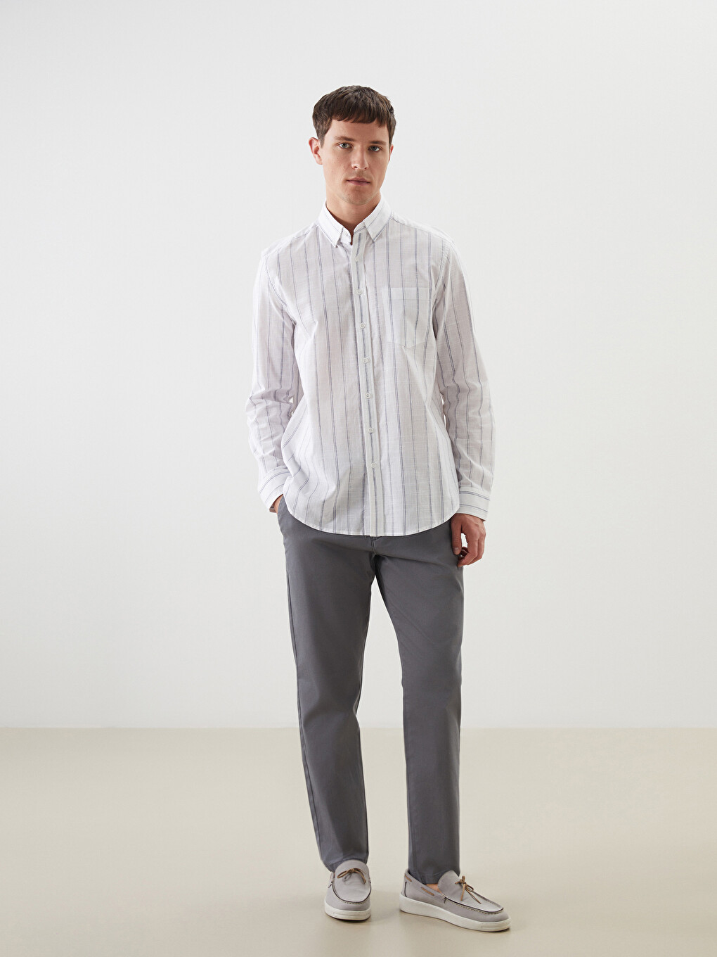 Beyaz Regular Fit Poplin Erkek Gömlek-1