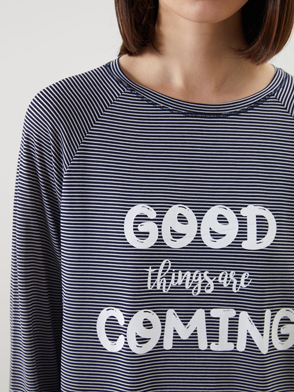 Crew Neck Striped Women's Pyjama Set -S56896Z8-LGS