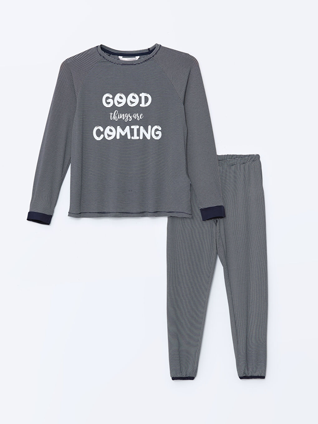 Crew Neck Striped Women's Pyjama Set -S56896Z8-LGS