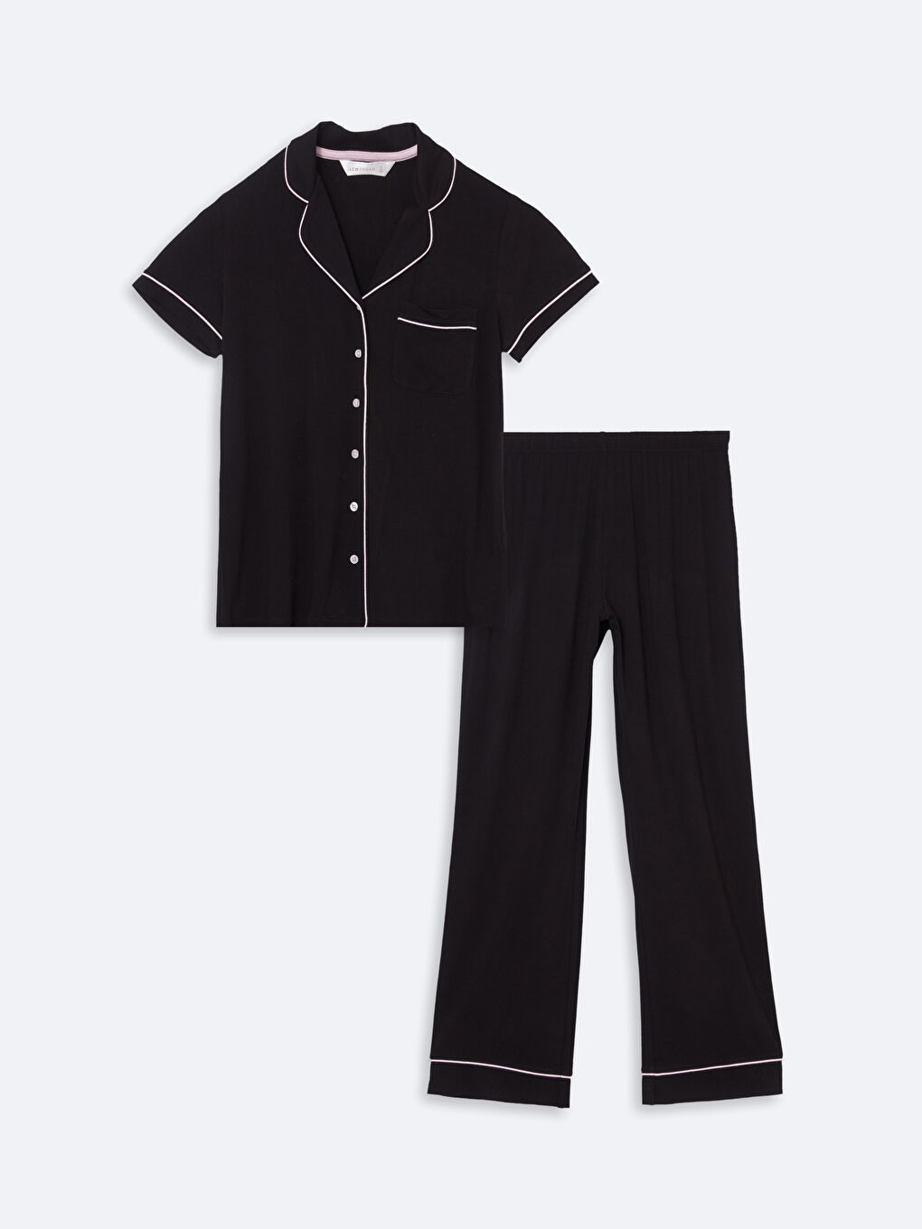 Siyah Gömlek Yaka Kadın Pijama Üstü