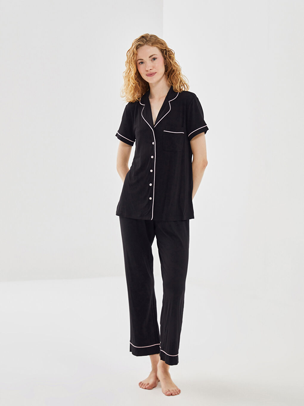Collared Neck Women's Pyjama Set -S56915Z8-CVL