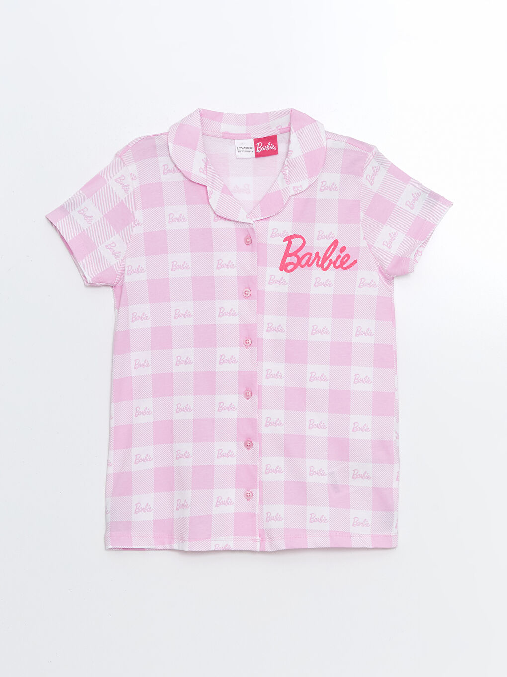 LCW Kids Beyaz Gömlek Yaka Barbie Baskılı Kız Çocuk Şortlu Pijama Takımı - 1