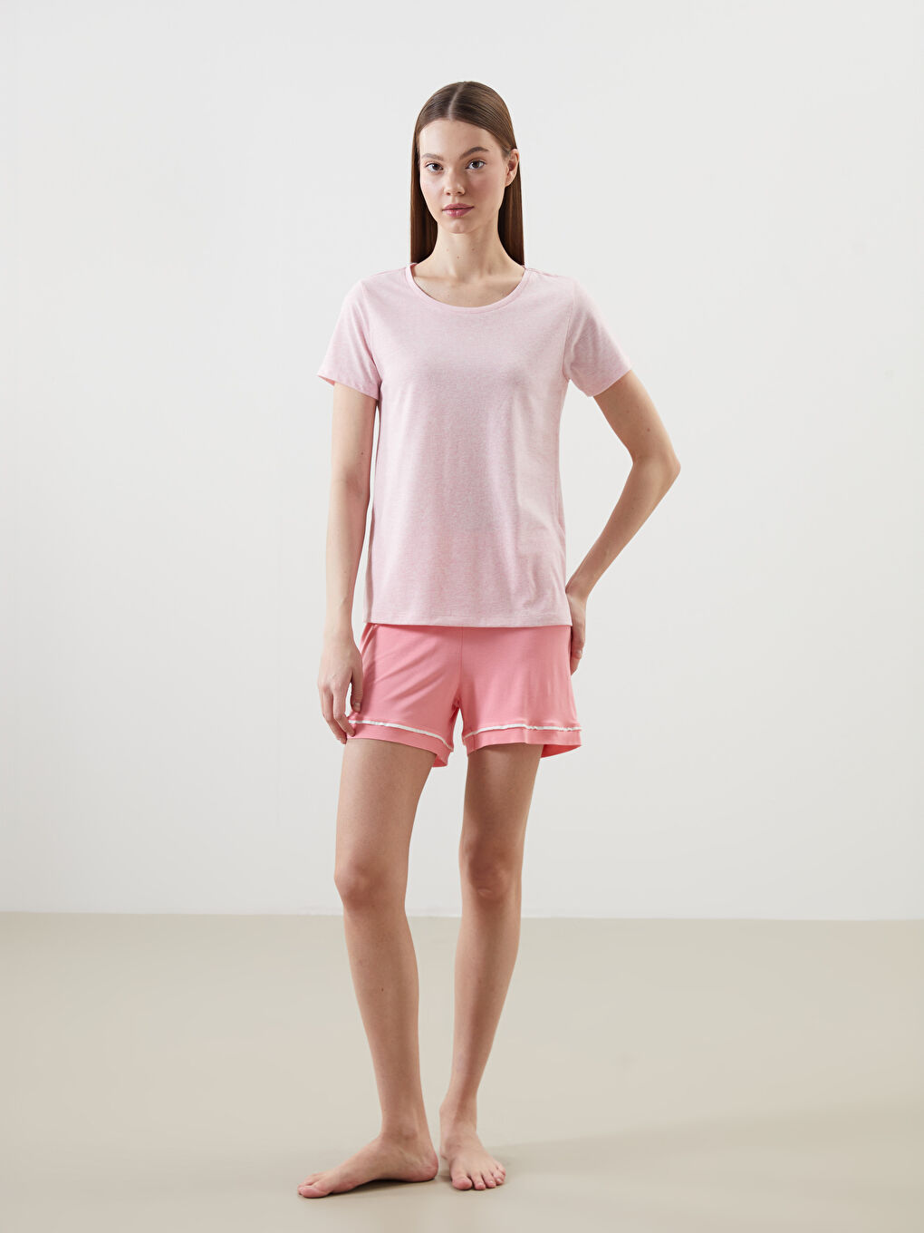 LCW DREAM Pembe Bisiklet Yaka Kadın Pijama Üstü - 1