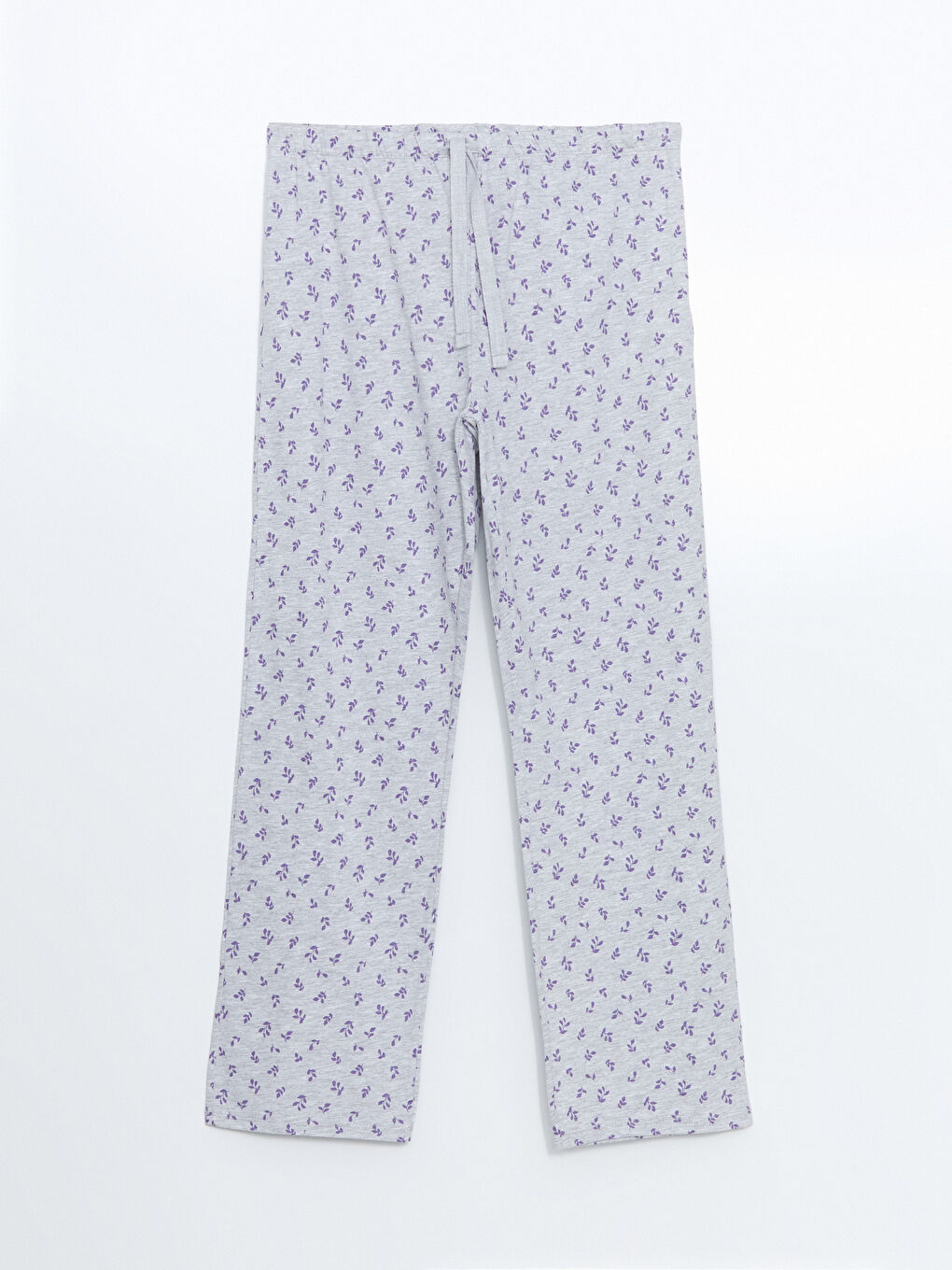 Gri Beli Lastikli Çiçekli Kadın Pijama Alt-1