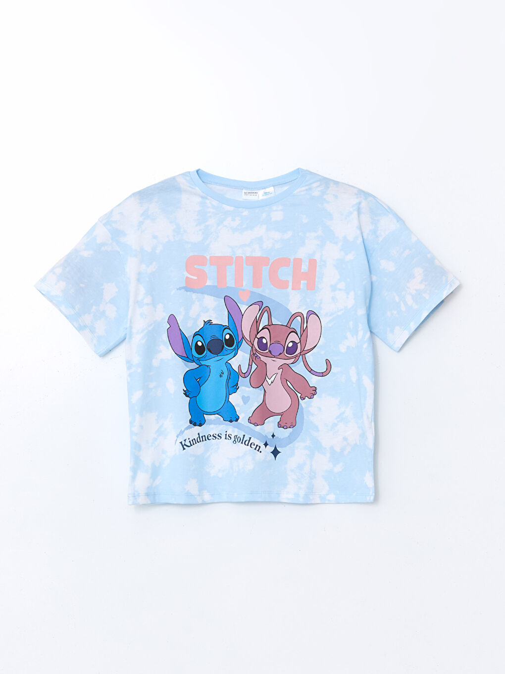 LCW Kids Mavi Bisiklet Yaka Lilo ve Stitch Baskılı Kız Çocuk Şortlu Pijama Takımı - 1