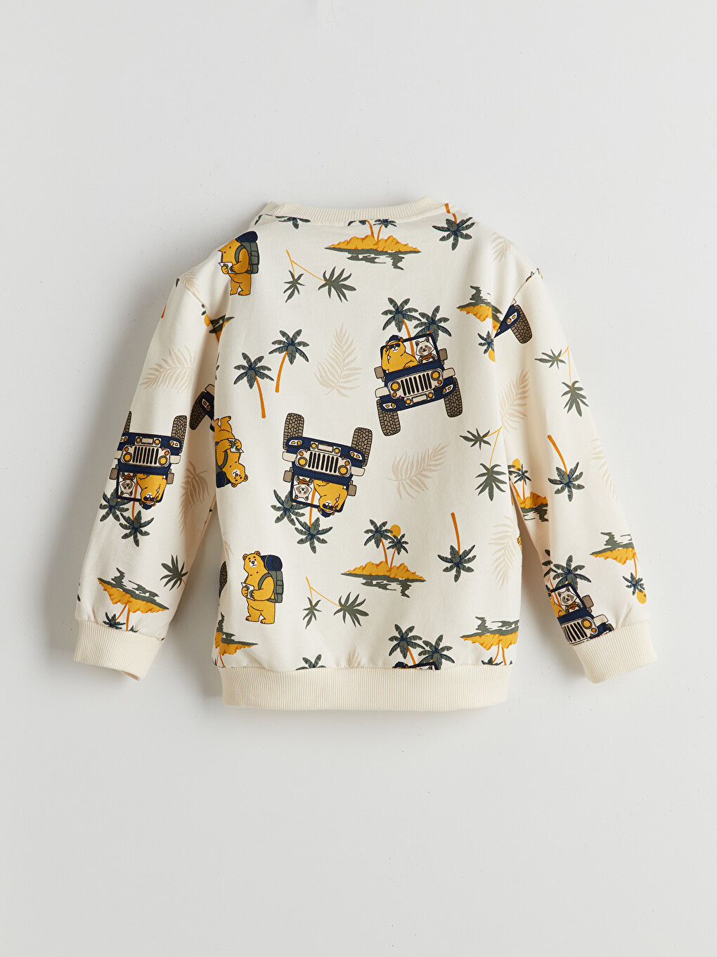 Bej Bisiklet Yaka Baskılı Erkek Çocuk Sweatshirt-1