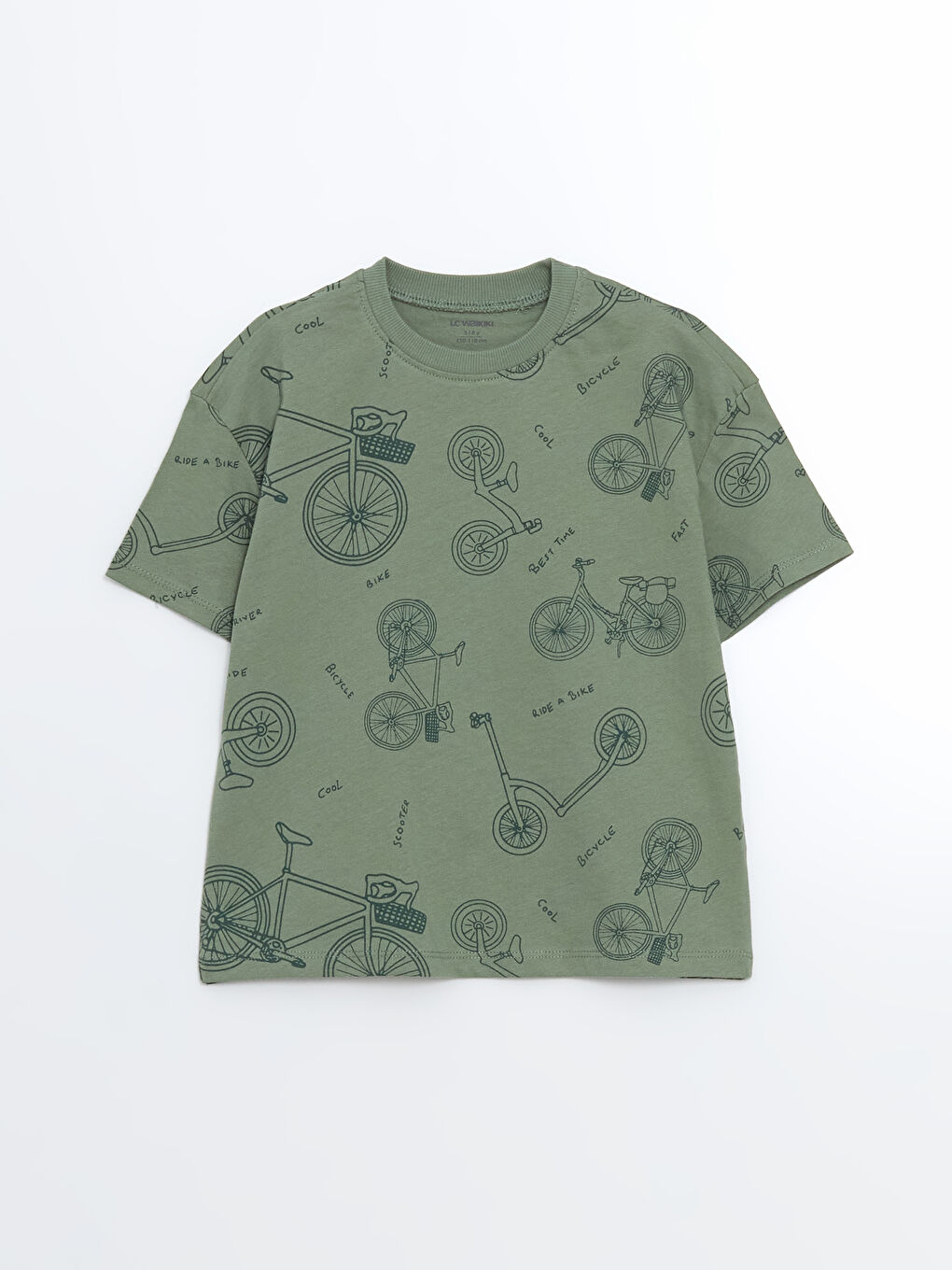 Yeşil Bisiklet Yaka Baskılı Erkek Çocuk Tişört