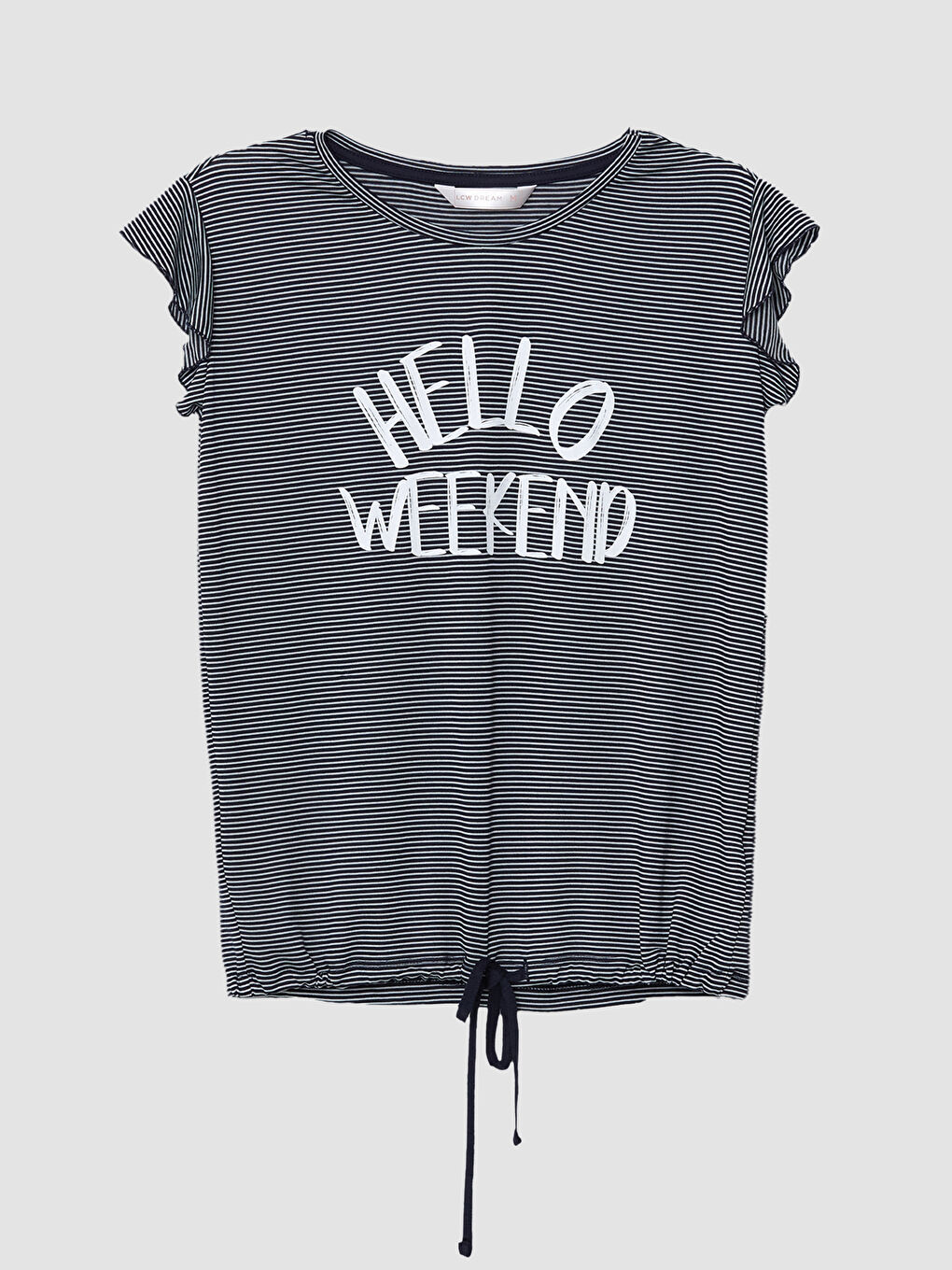 Lacivert Bisiklet Yaka Çizgili Kadın Pijama Üst