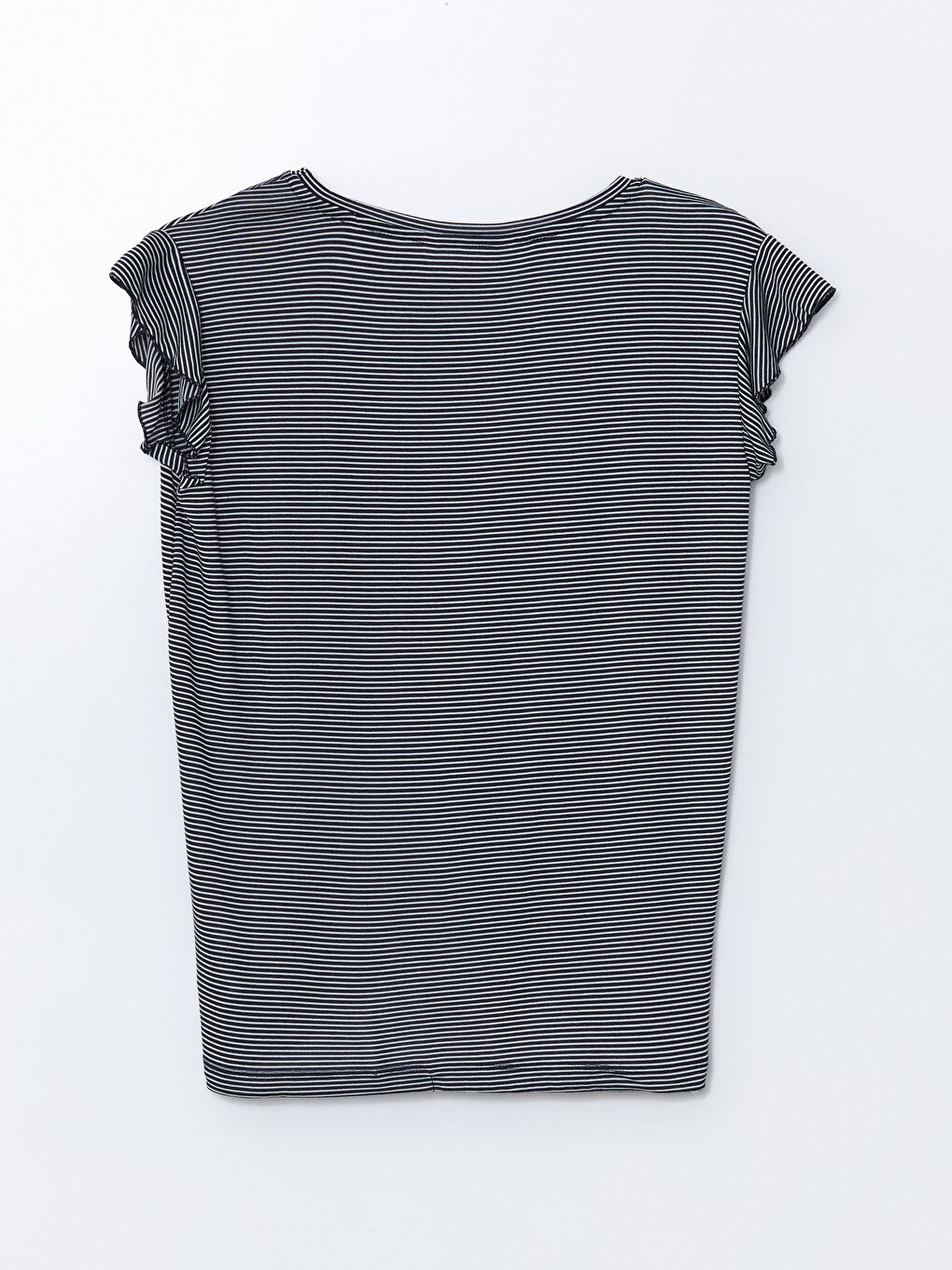 Lacivert Bisiklet Yaka Çizgili Kadın Pijama Üst-1