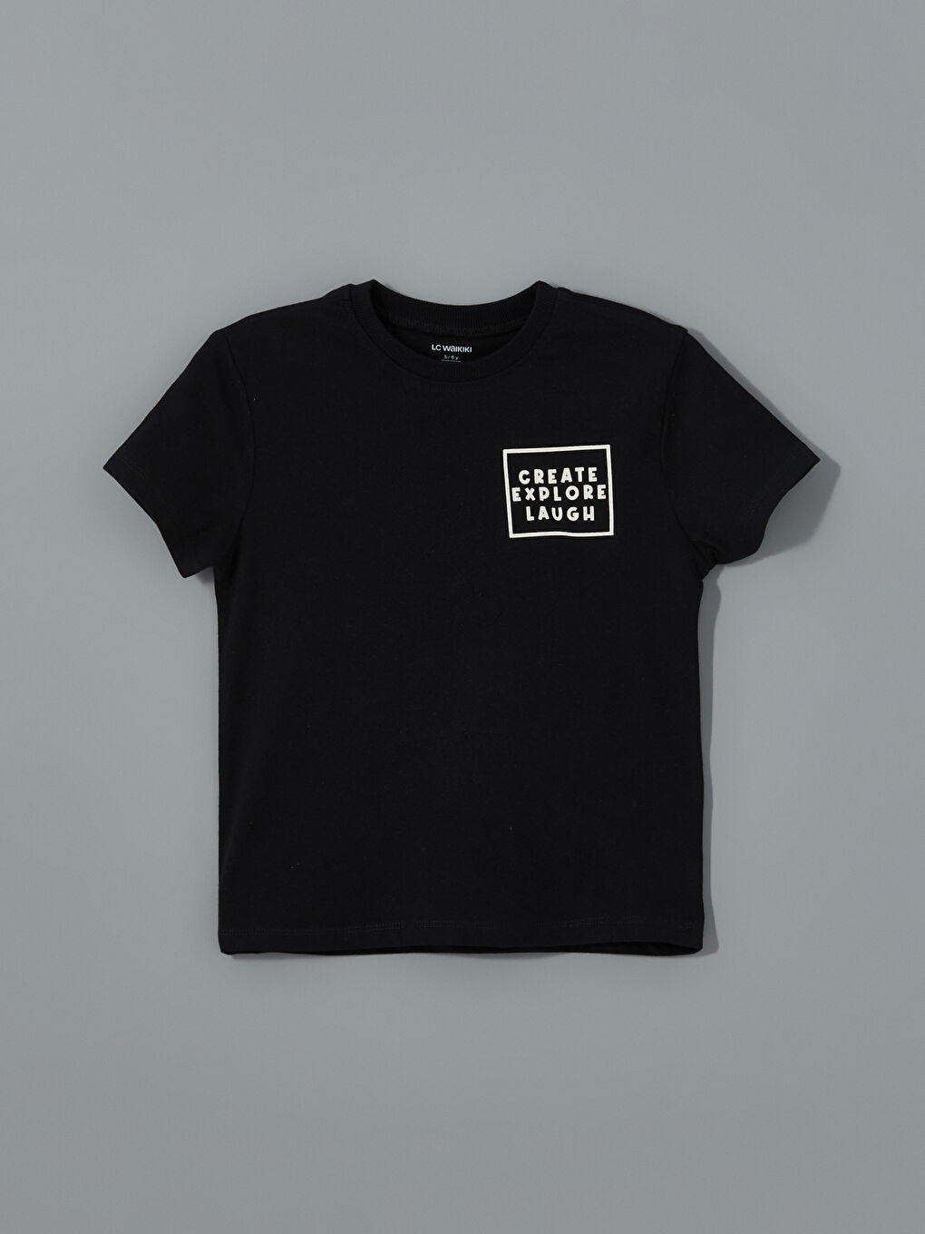 Siyah Bisiklet Yaka Baskılı Erkek Çocuk Tişört