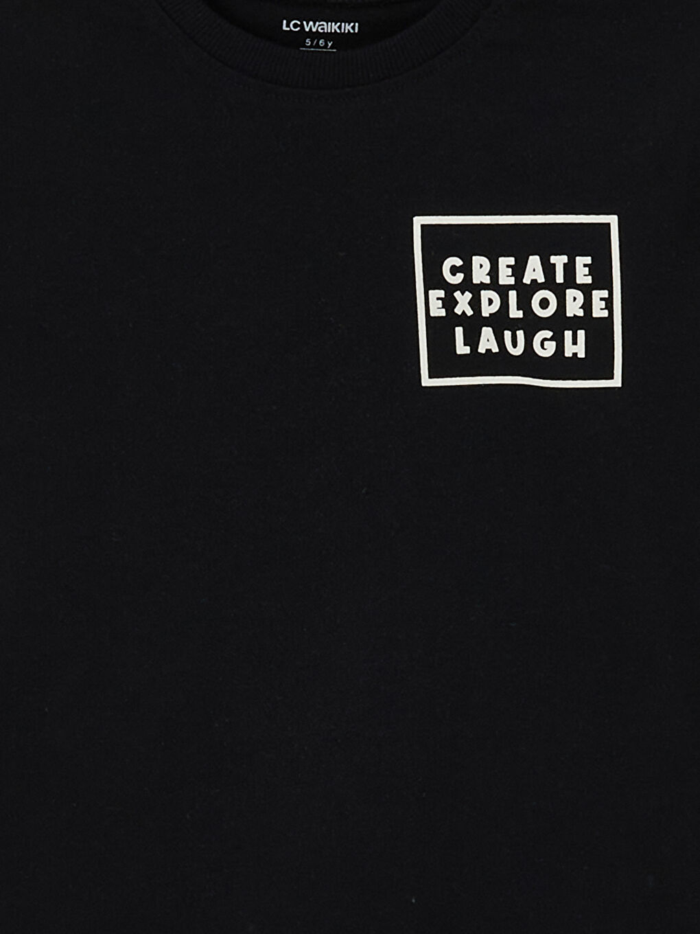 Siyah Bisiklet Yaka Baskılı Erkek Çocuk Tişört-1