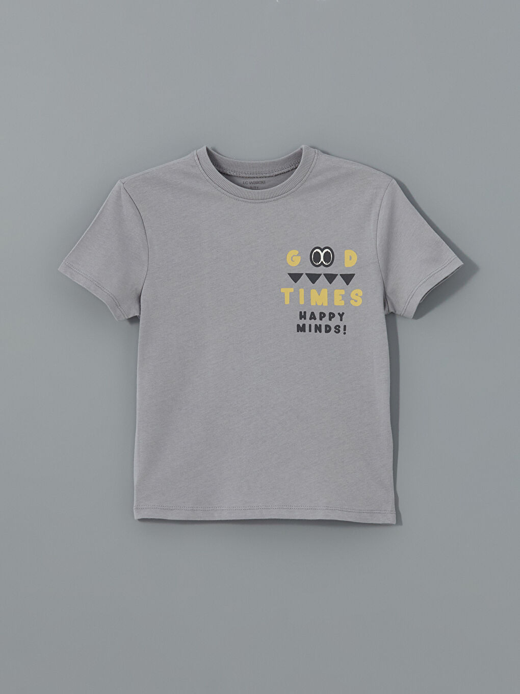 Gri Bisiklet Yaka Baskılı Erkek Çocuk Tişört