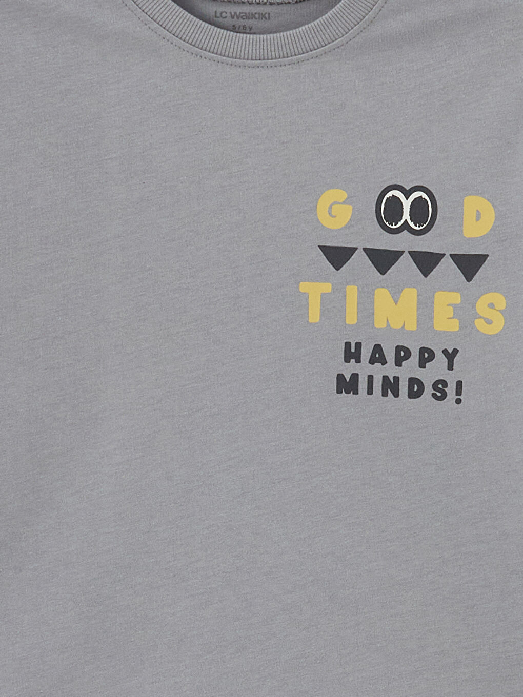 Gri Bisiklet Yaka Baskılı Erkek Çocuk Tişört-1