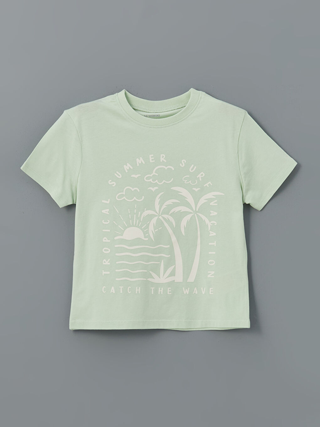 Yeşil Bisiklet Yaka Baskılı Erkek Çocuk Tişört