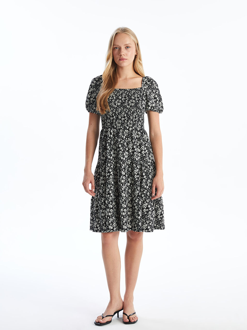 Square Collar Floral Women's Dress -S57022Z8-LQJ